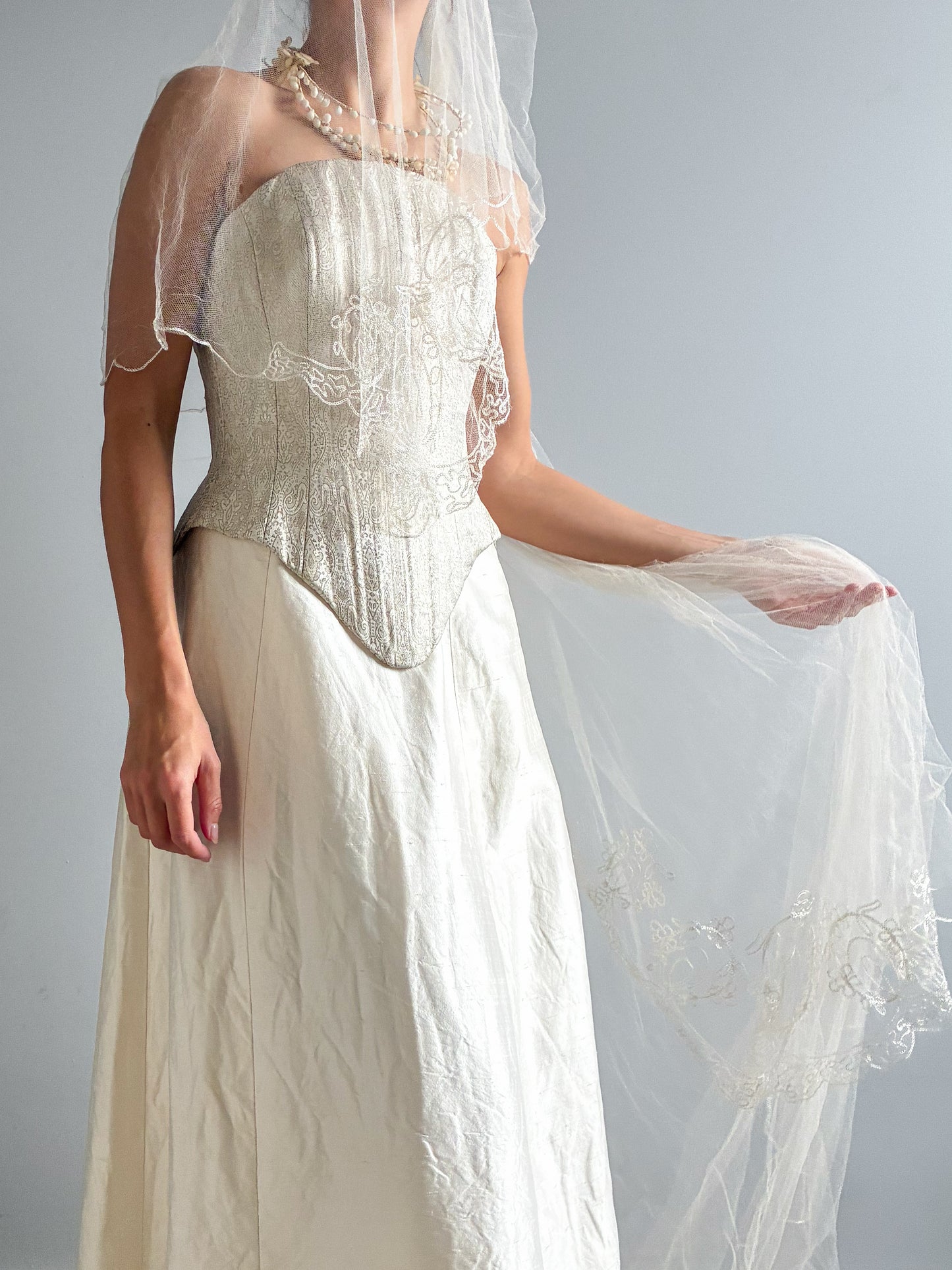 1990s Boned Corset And Raw Silk Skirt Bridal Set