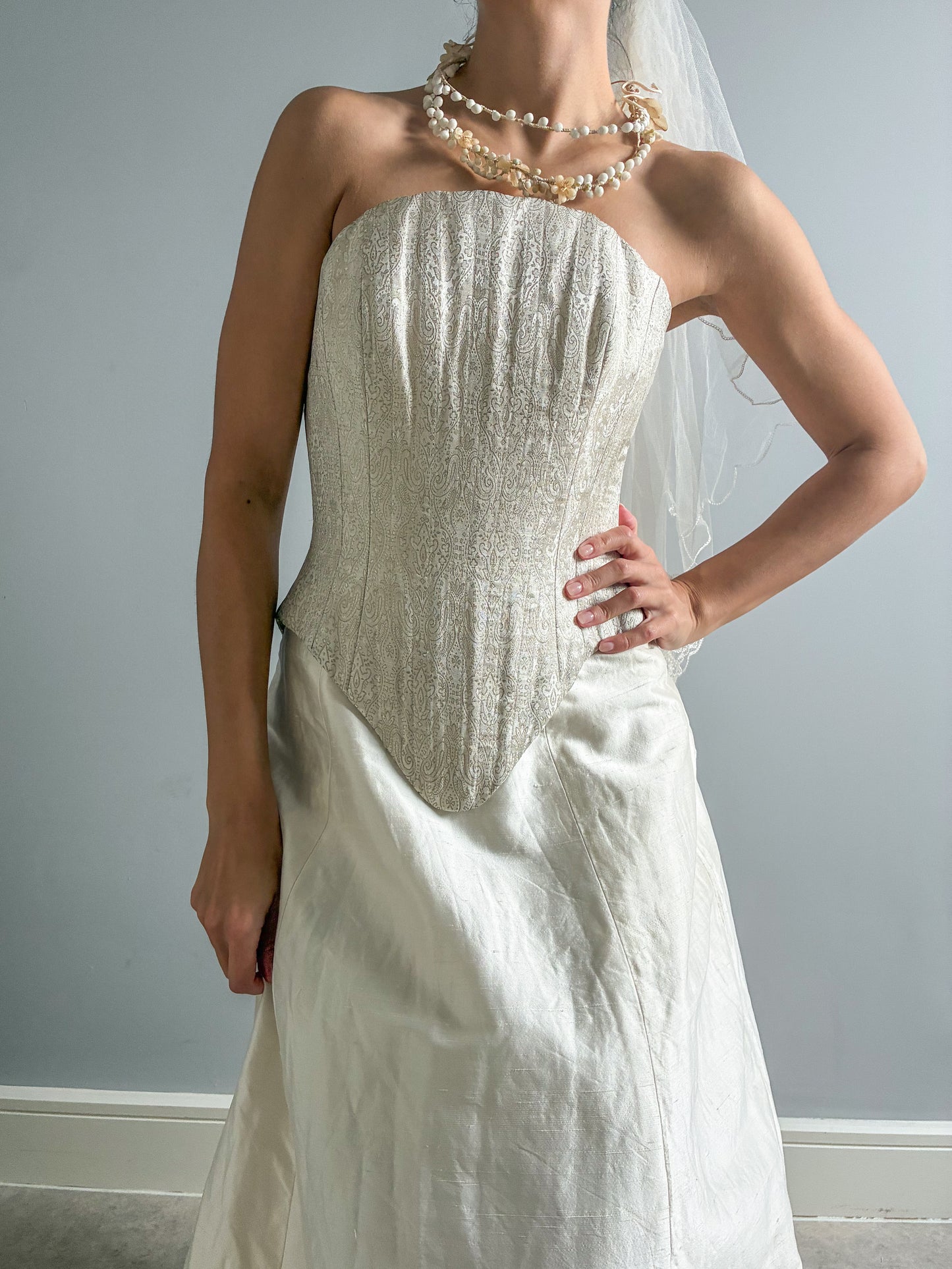1990s Boned Corset And Raw Silk Skirt Bridal Set