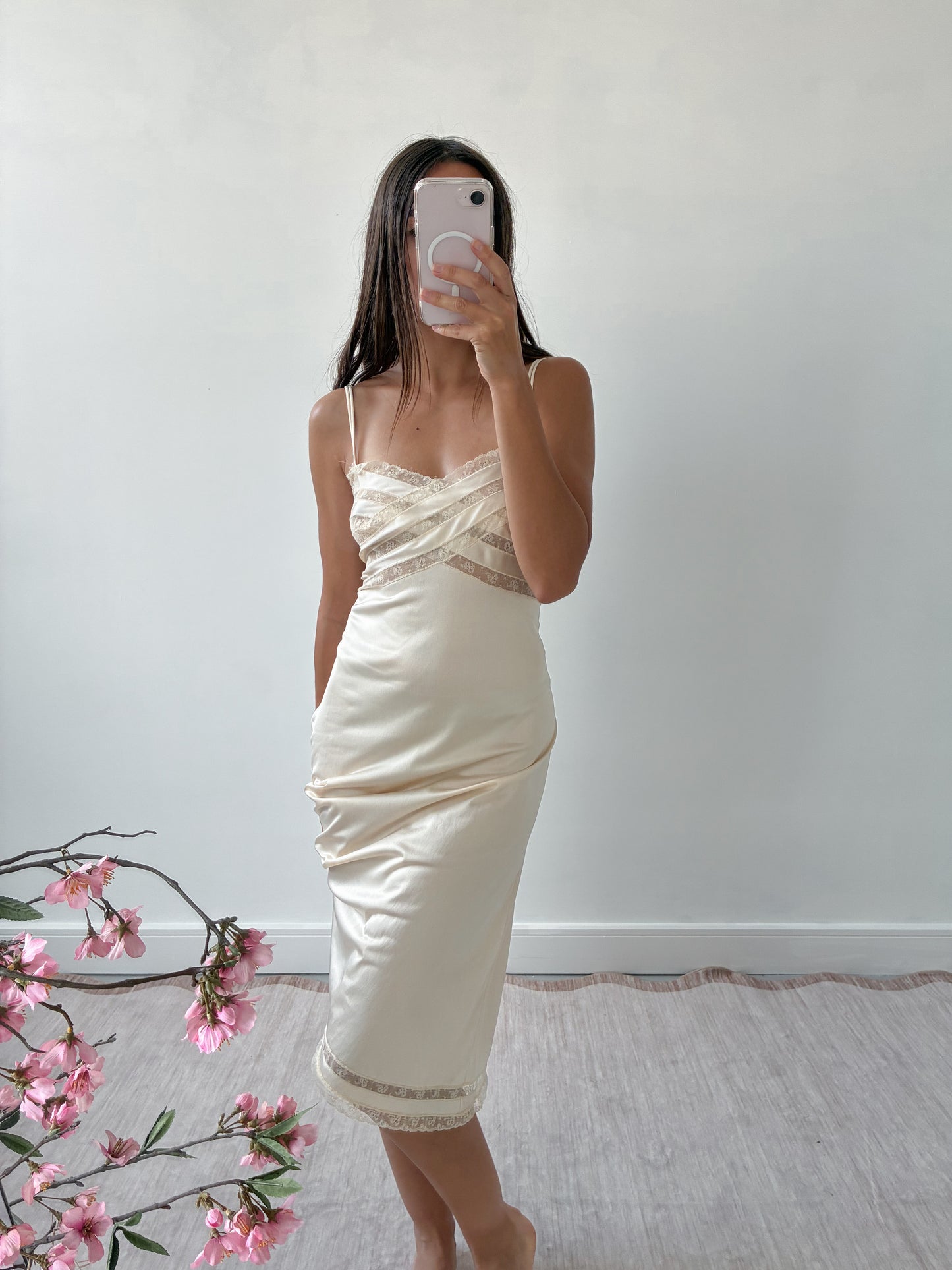 1940s Cream Slip With Floral Lace And Pleats M L