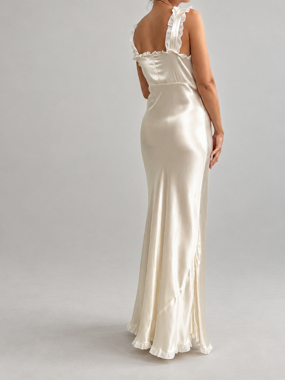 1930s Silk Ivory Slip Ruffle Detail