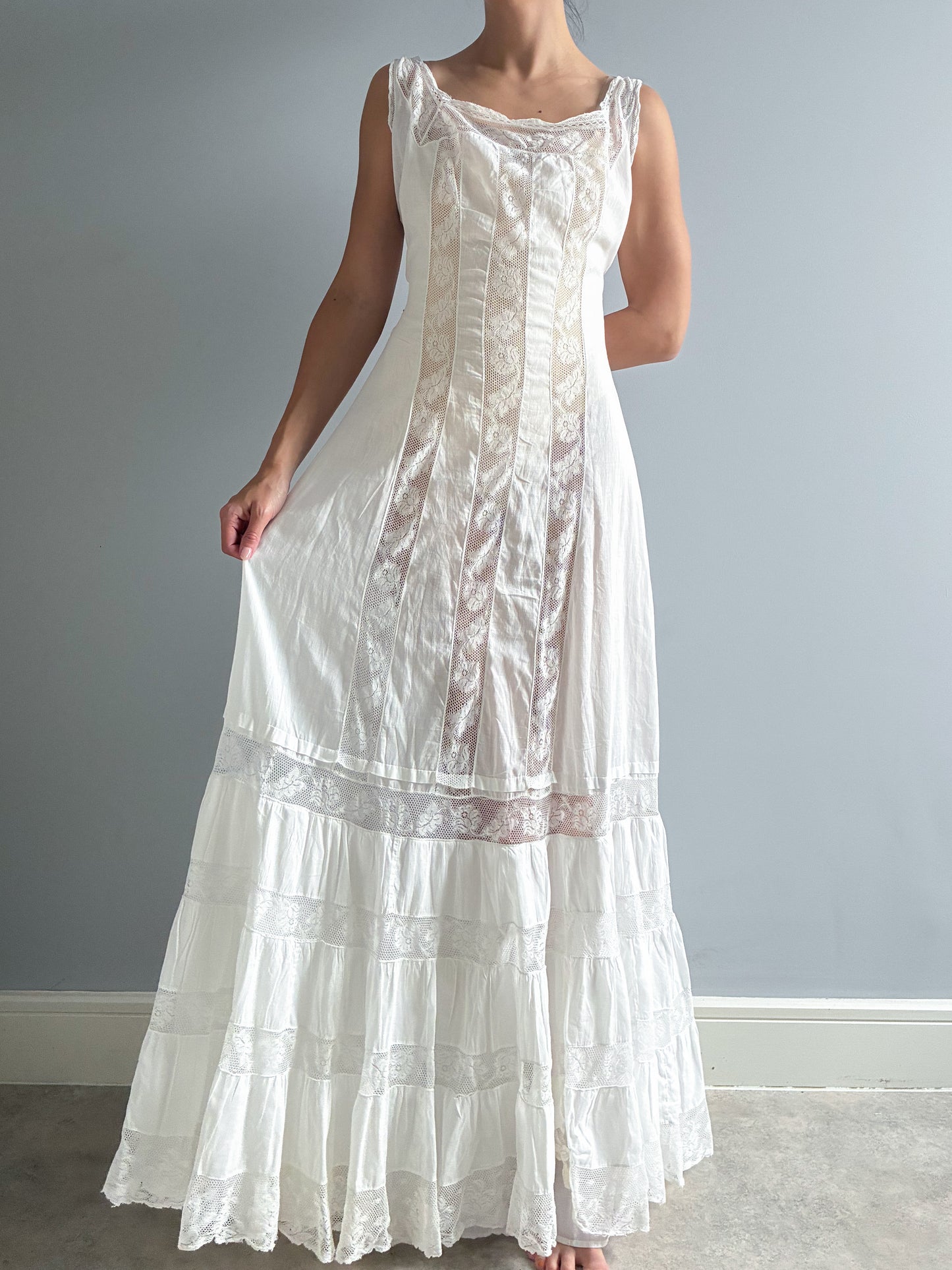 Antique Cotton Shift Dress With Ruffle Hem