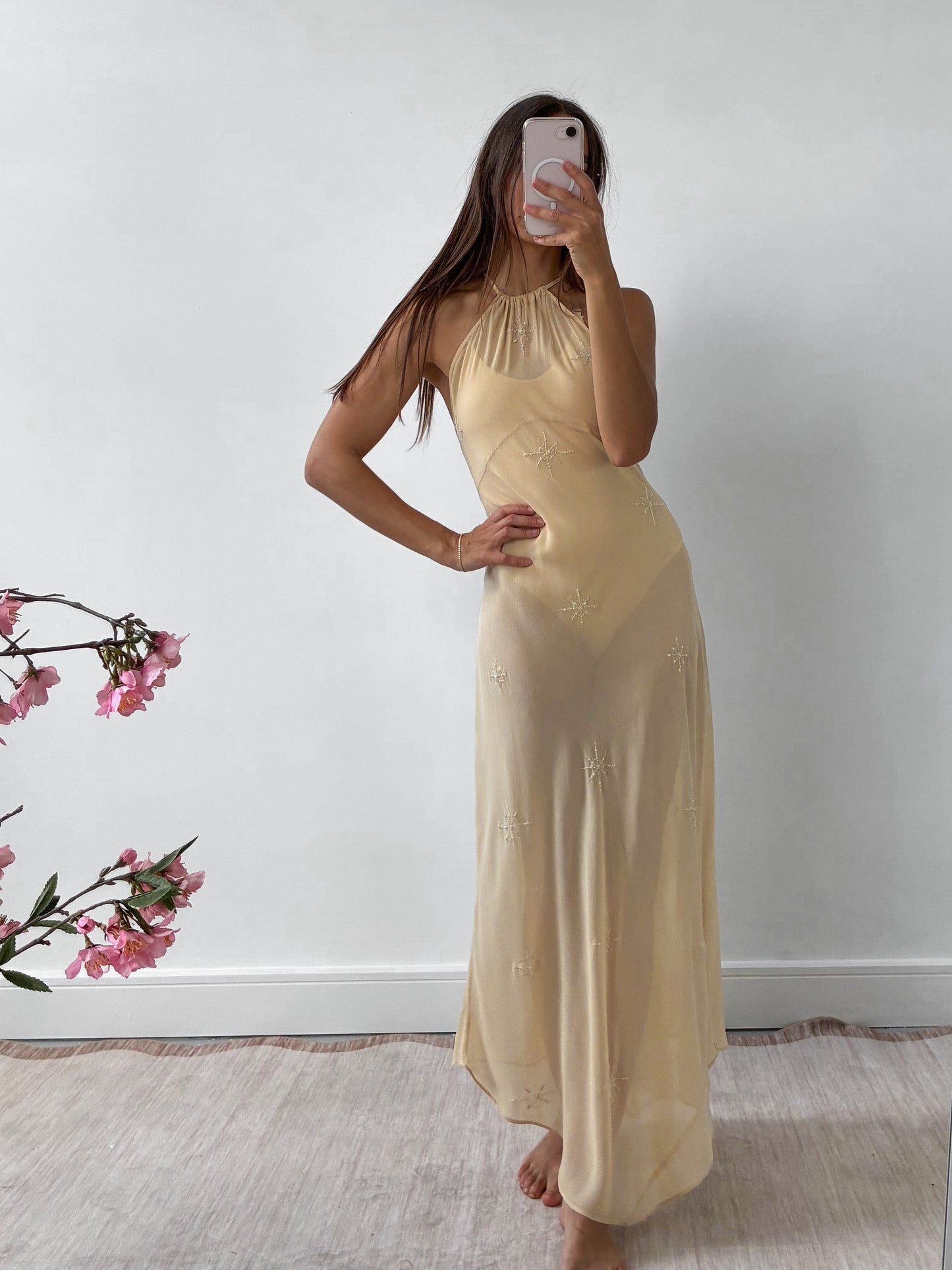 1990s Yellow Silk Chiffon Halterneck Slip Gown