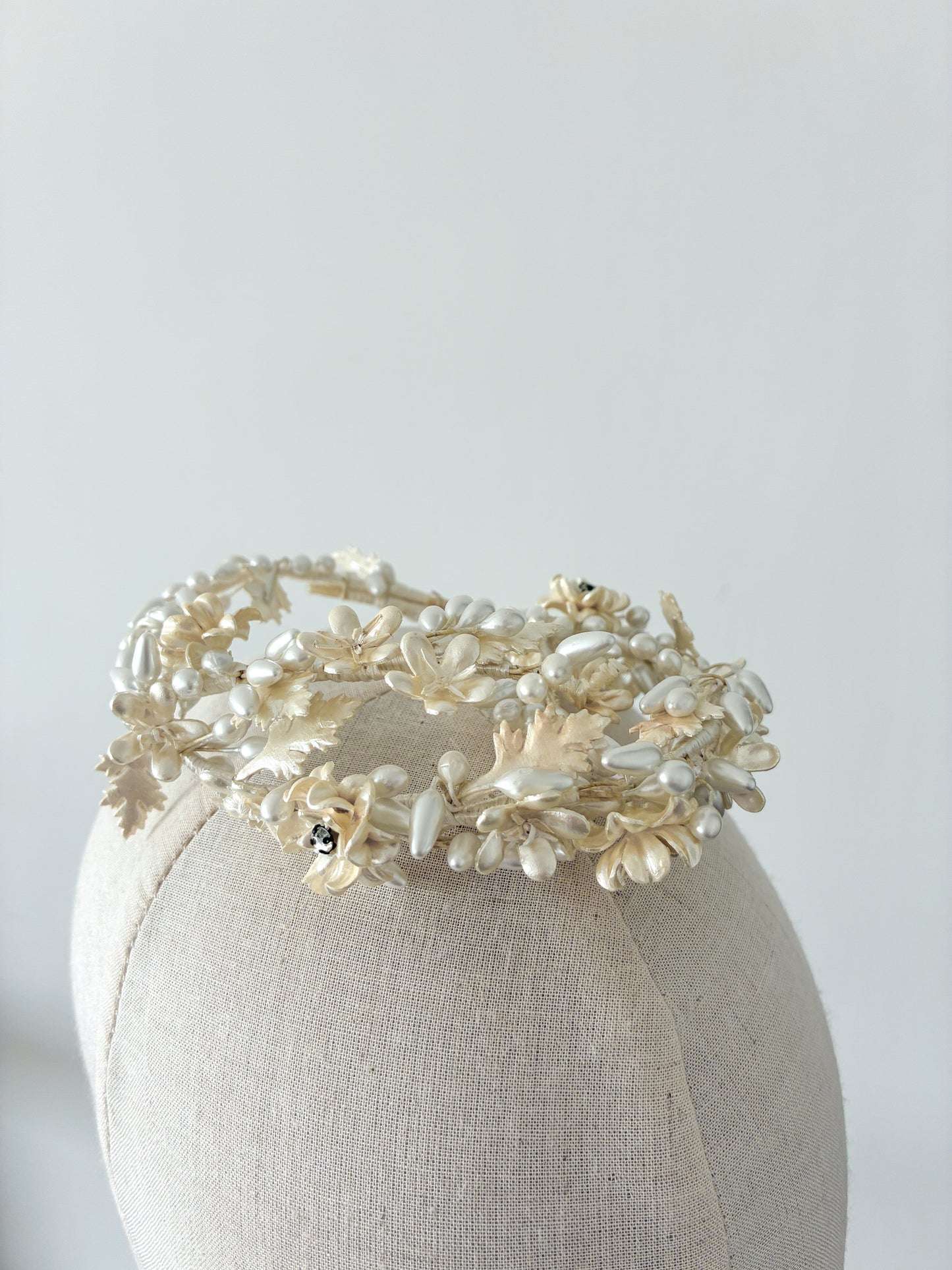1930s Delicate Wax Pearl Diamanté Flowers Headpiece