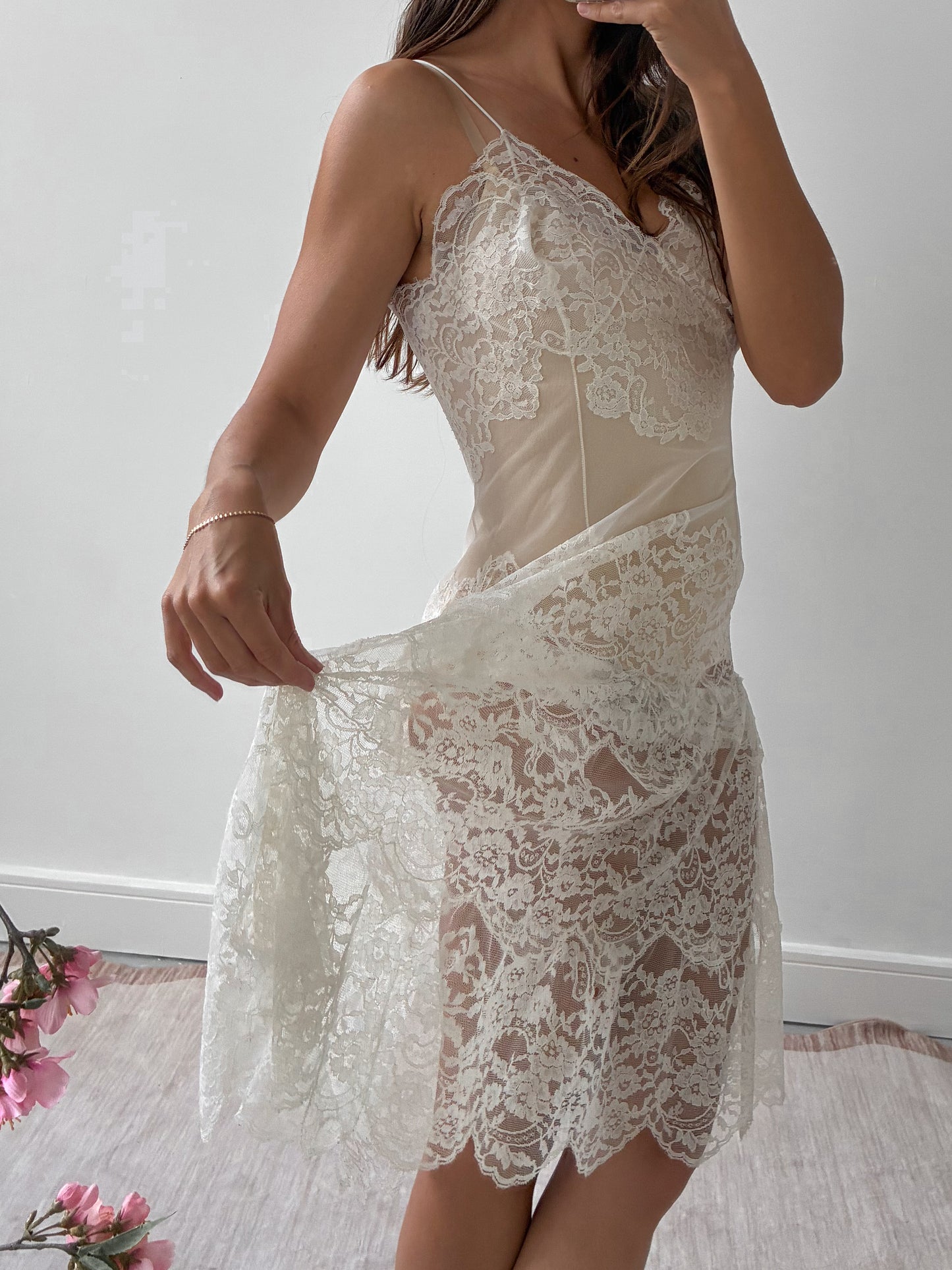 1960s Ivory All Lace Midi Slip