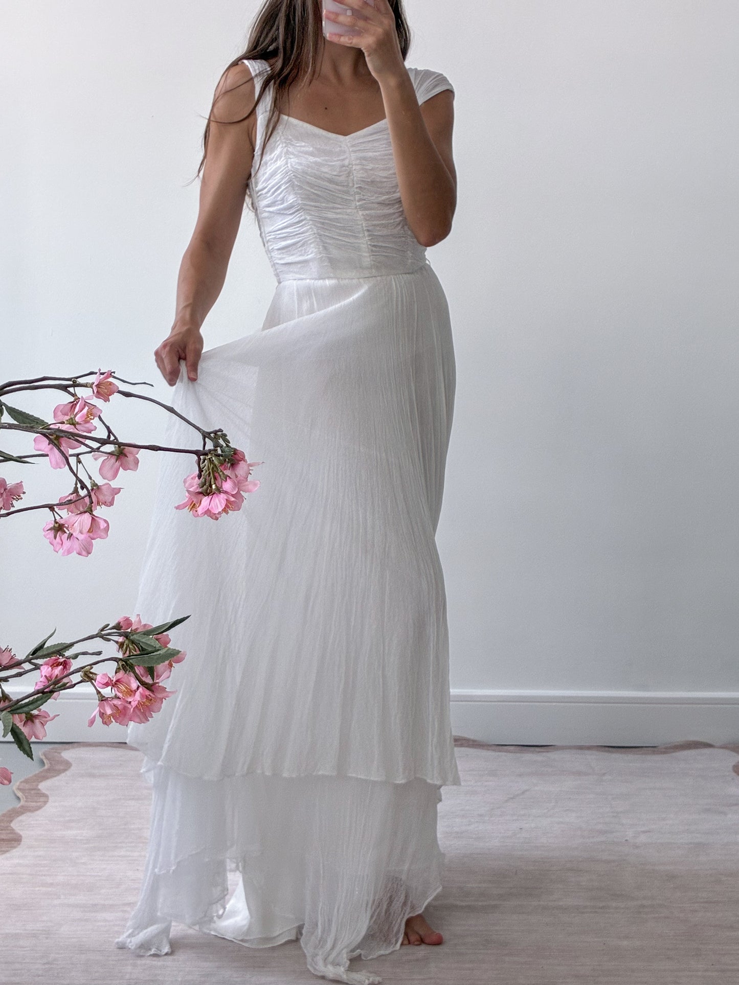 1940s Tulle Net Wedding Dress With Asymmetrical Skirt XS