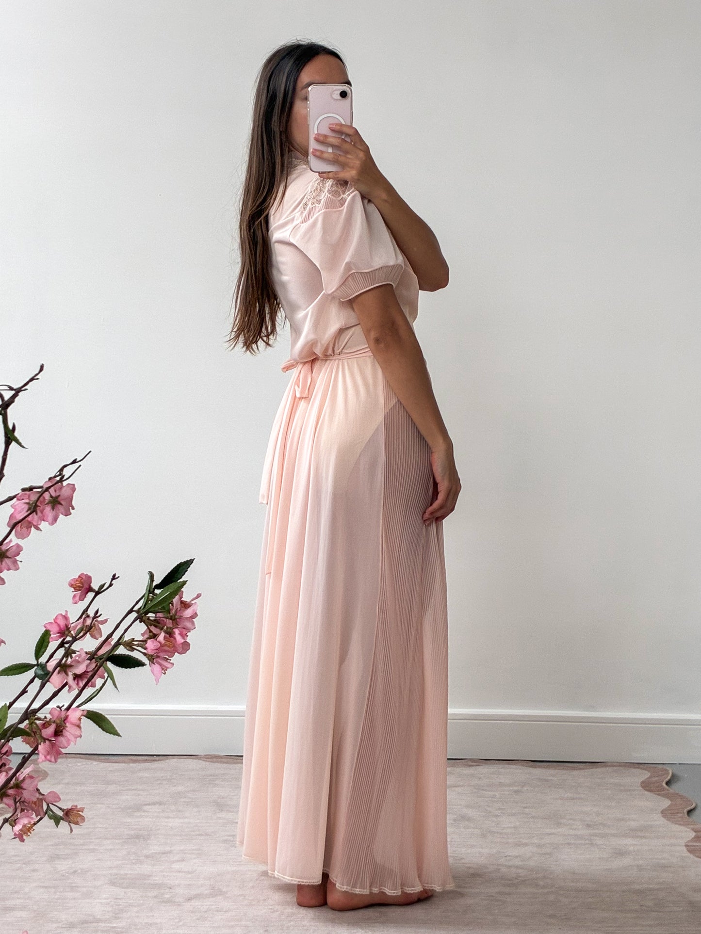 1970s Sheer Peach Nightgown With Lace Detail
