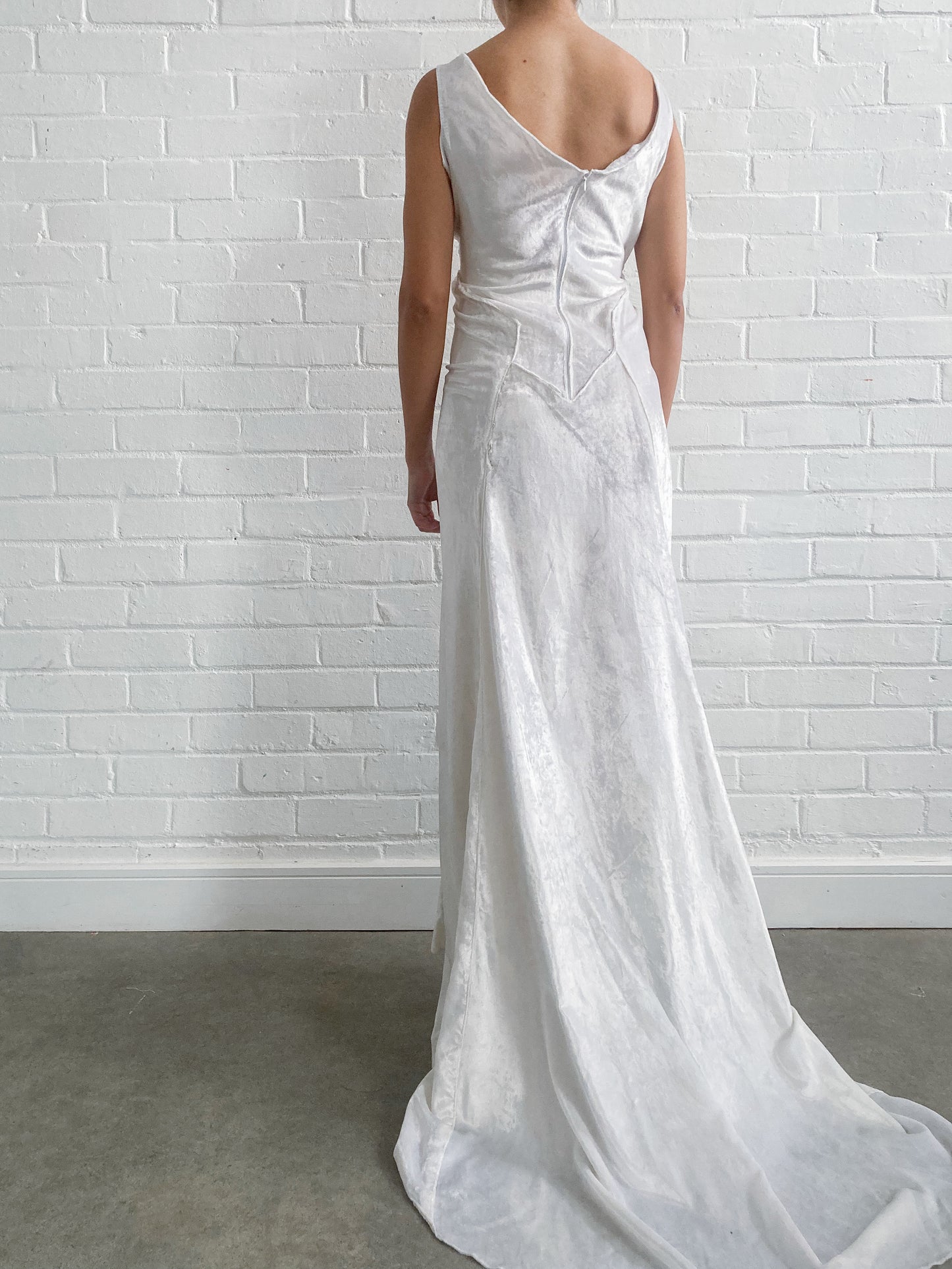 1930s Crushed Velvet Bias Cut Wedding Gown With Sweep Train