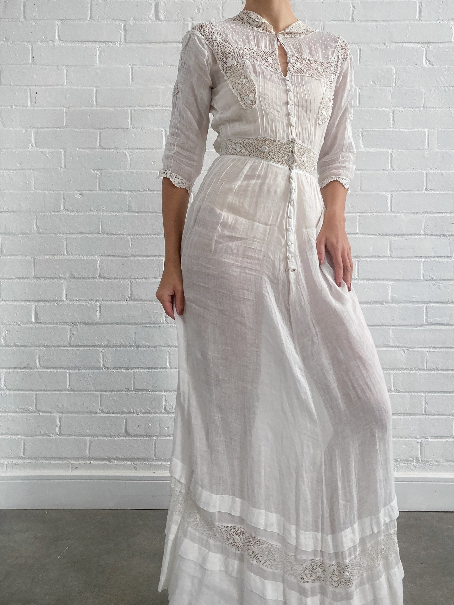 Antique Crochet Detail Cotton Lawn Dress