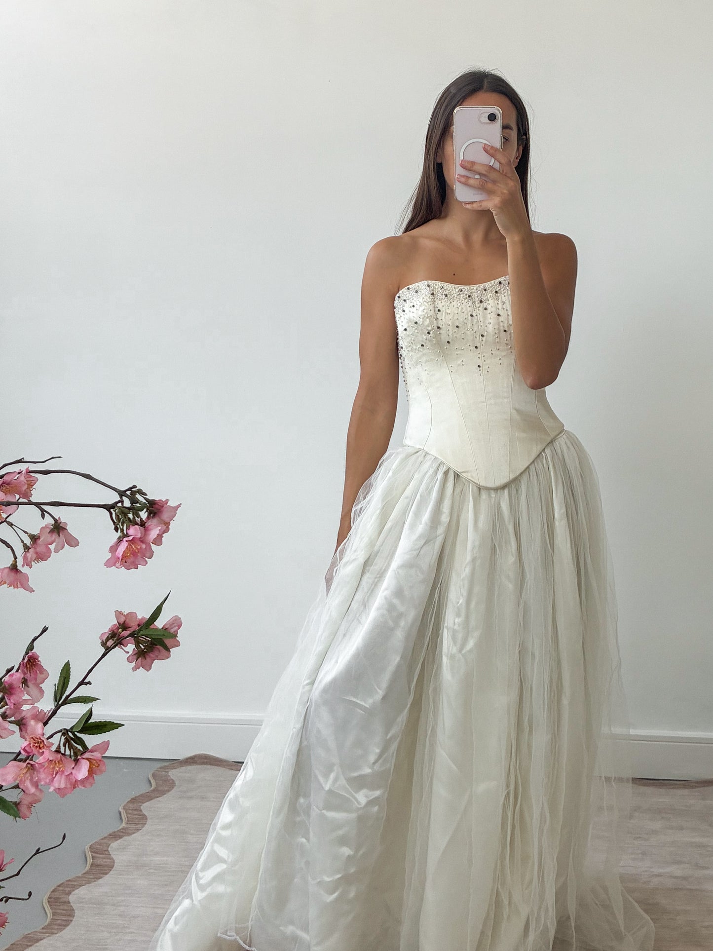 1990s Silk Lace-Up Embellished Corset In Cream S