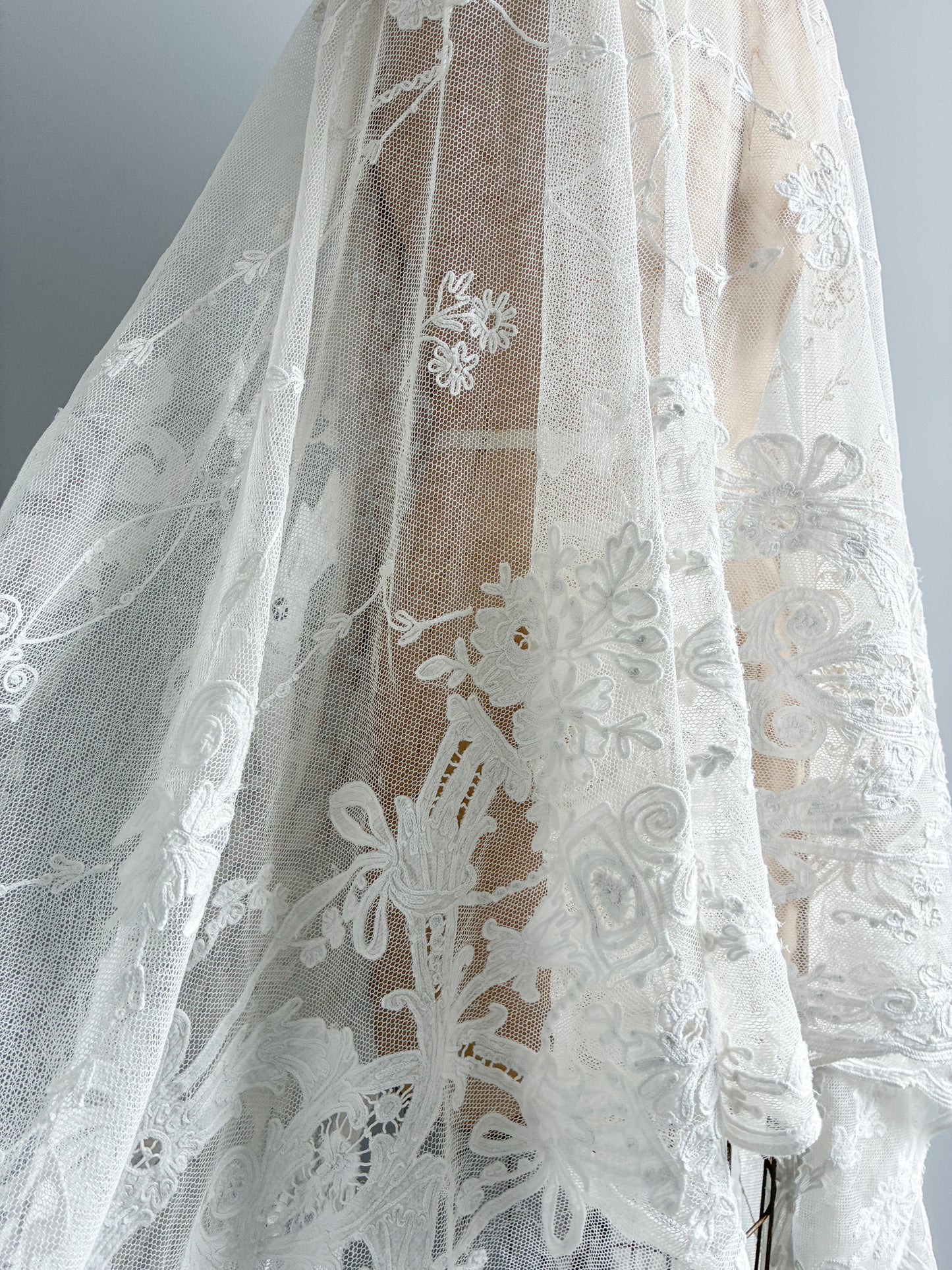 Antique French Heavy Cotton Tambour Tape Lace Veil