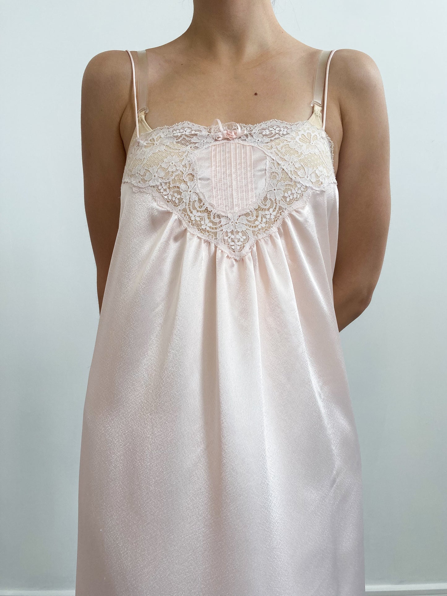 1970s Pink Cross Back Slip with Lace