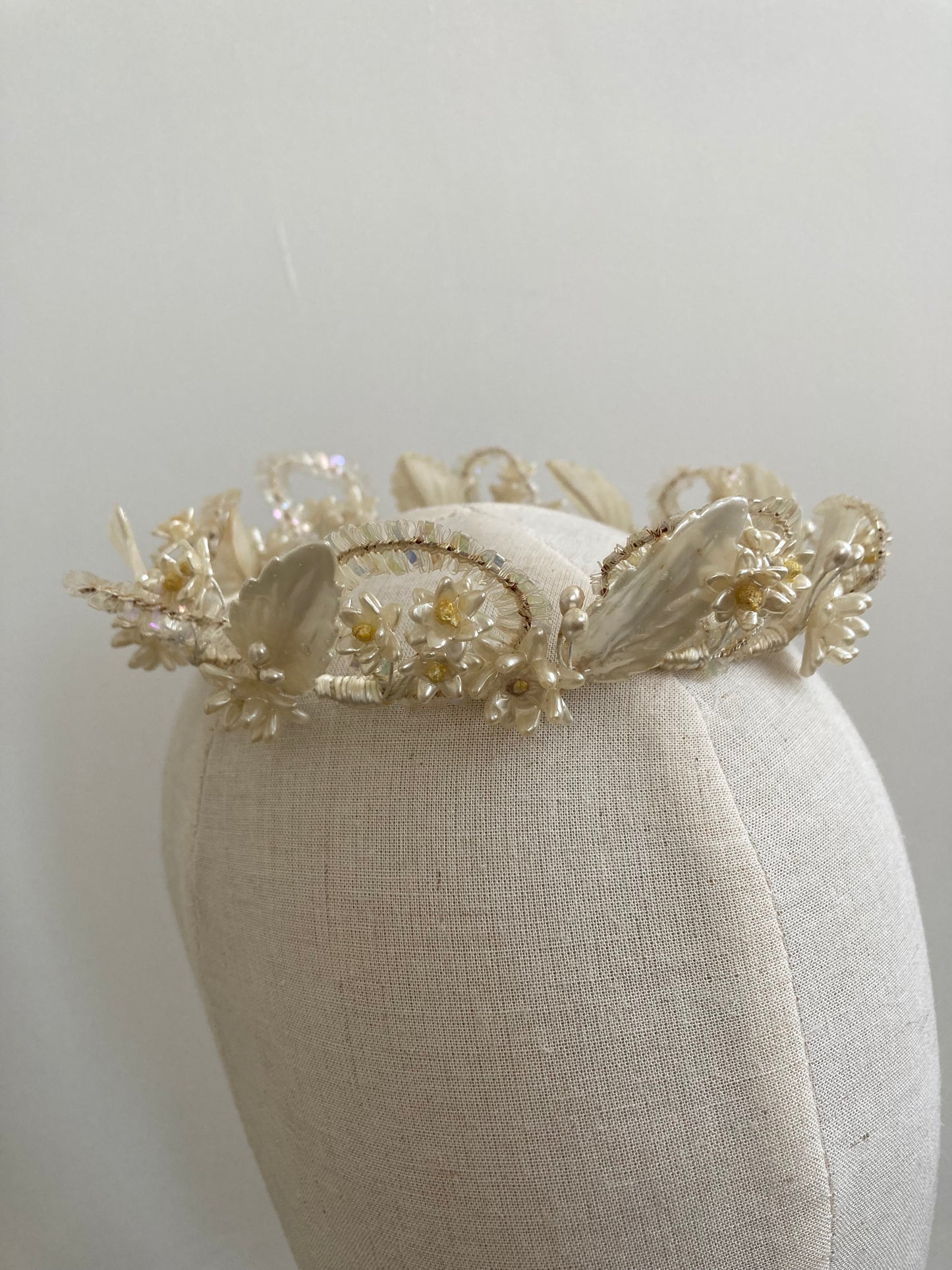 1940s Ornate Tiara with Pearlised Wax Flowers and Sequin Detail