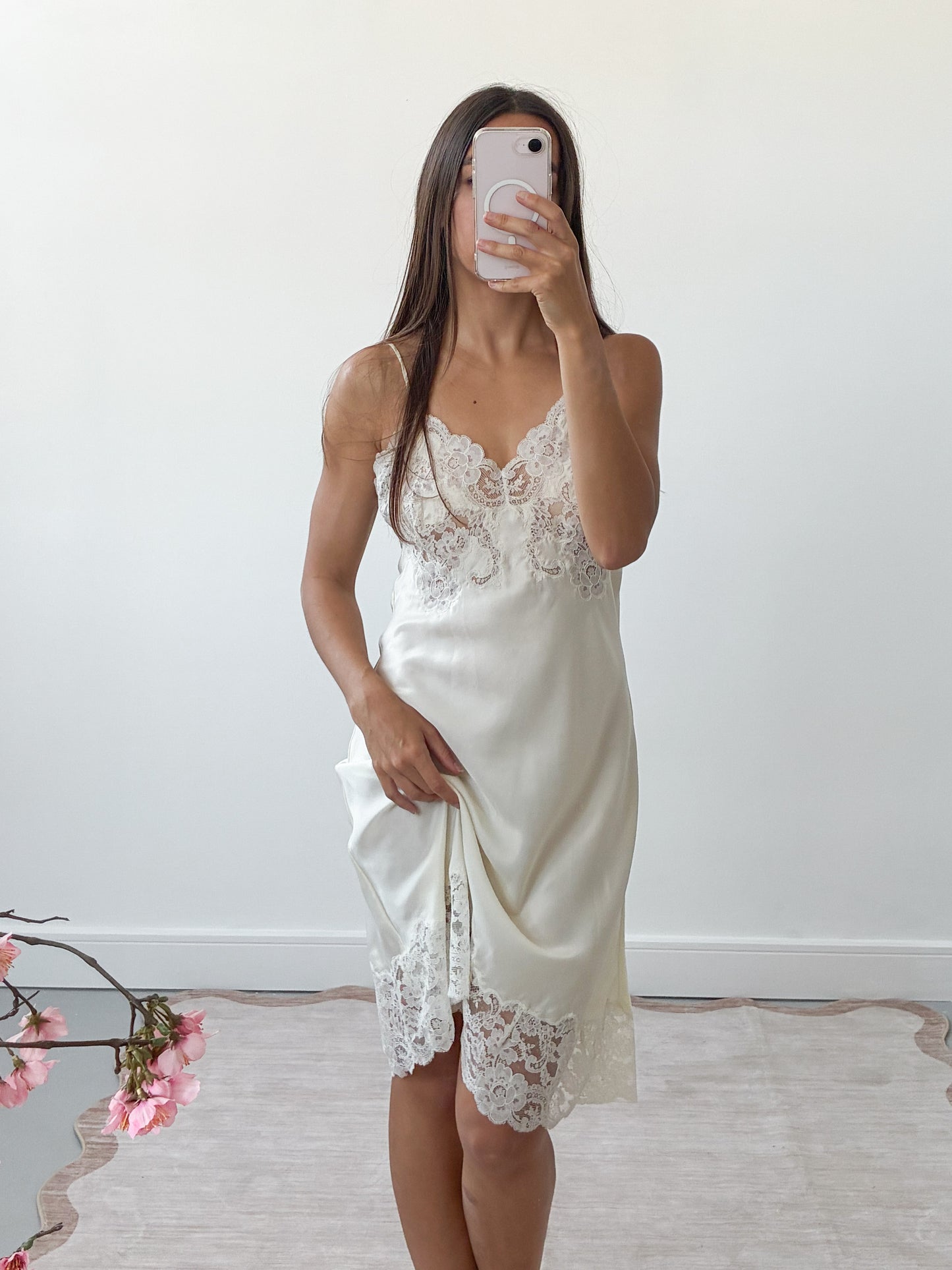 1940s Ivory Silk Blend Slip With Lace Detail