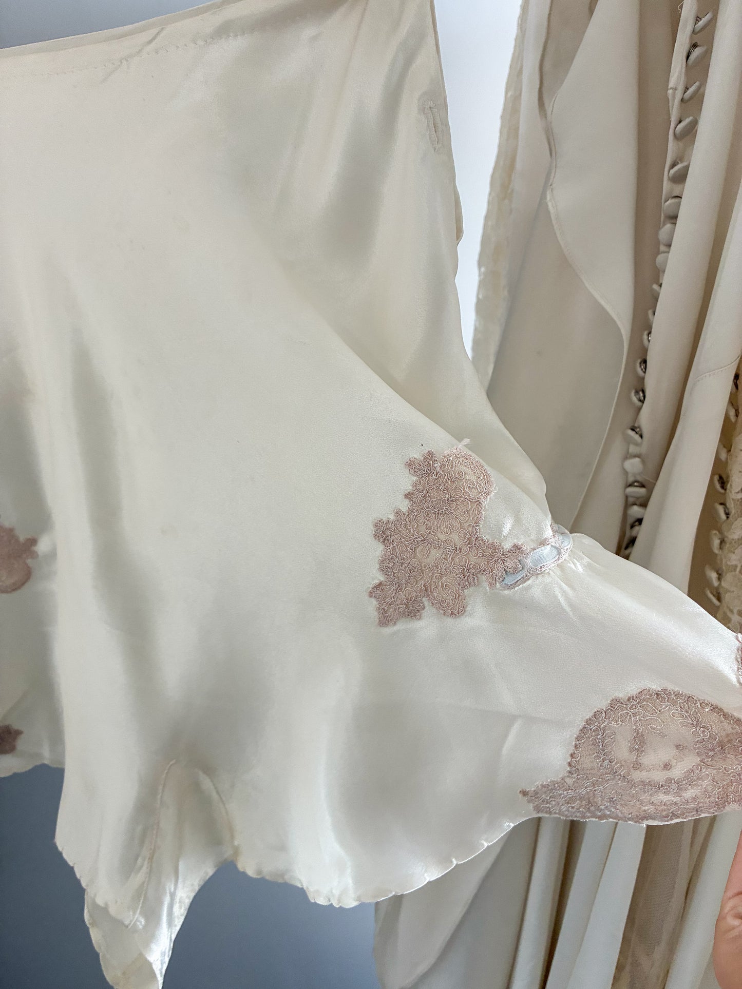 1930s Satin Tap Pants With Lace Trim & Blue Ribbon