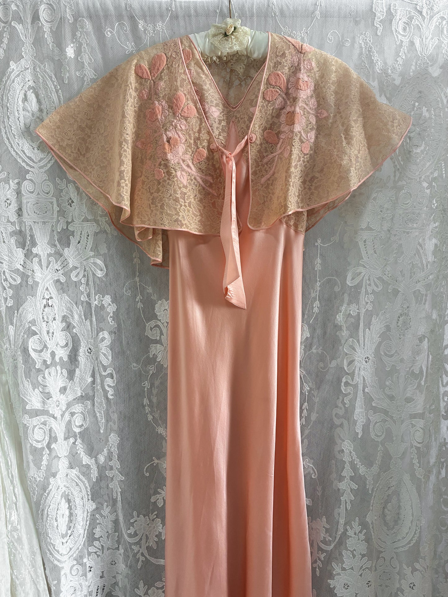 1930s Pink Silk Slip With Detailed Embroidery And Matching Jacket