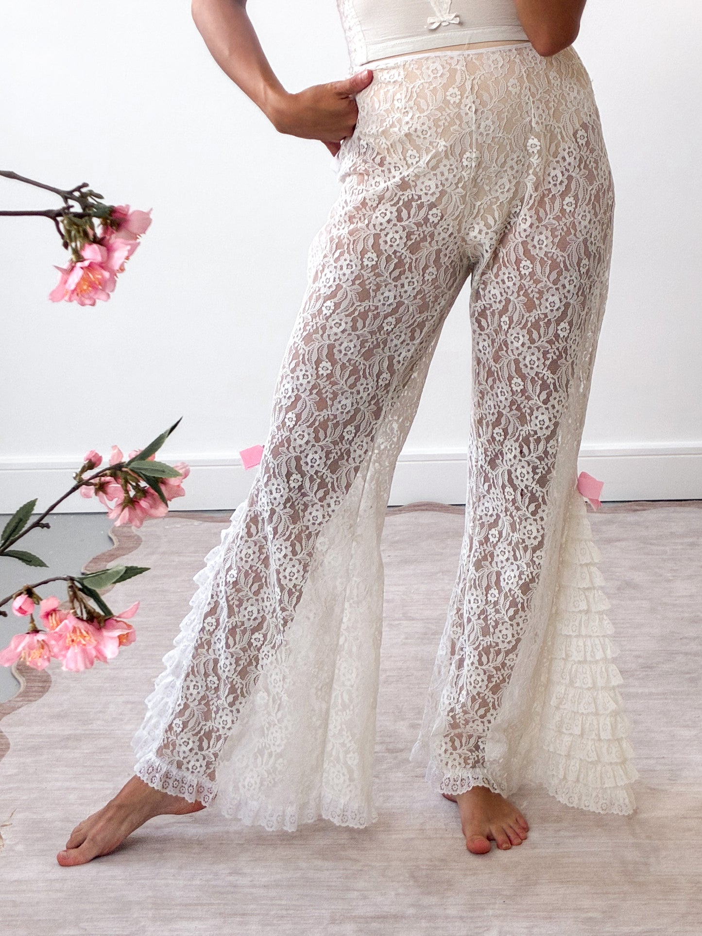 1970s Floral Pants With Ruffle Detail