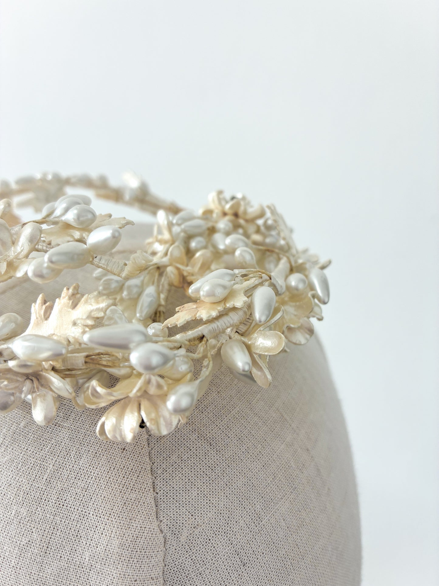 1930s Delicate Wax Pearl Diamanté Flowers Headpiece