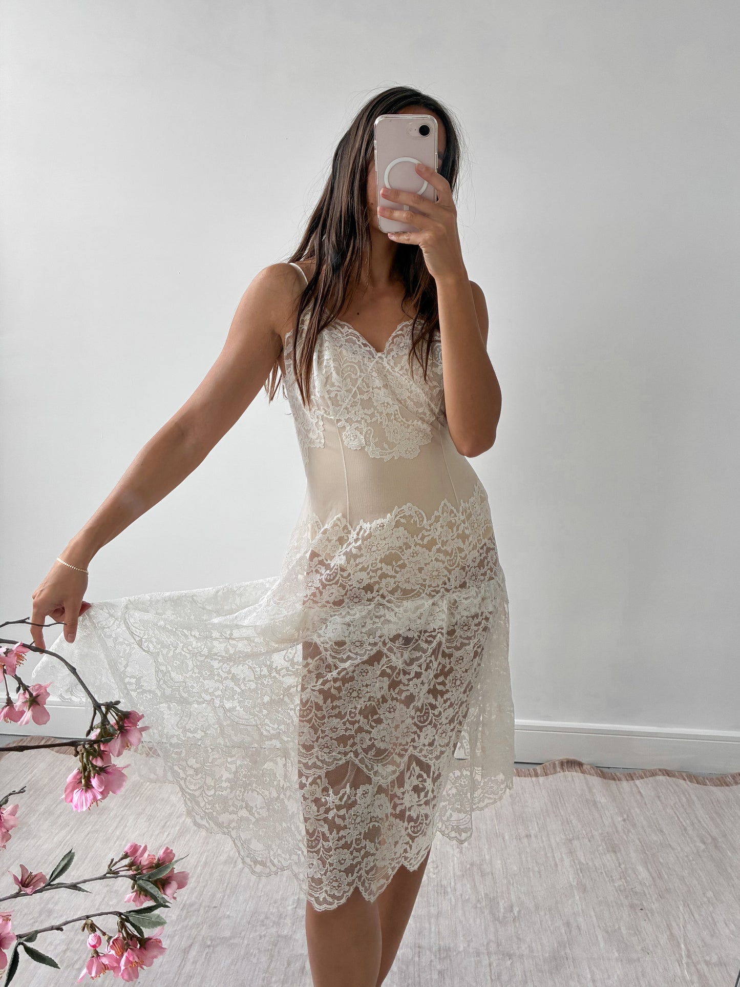 1960s Ivory All Lace Midi Slip