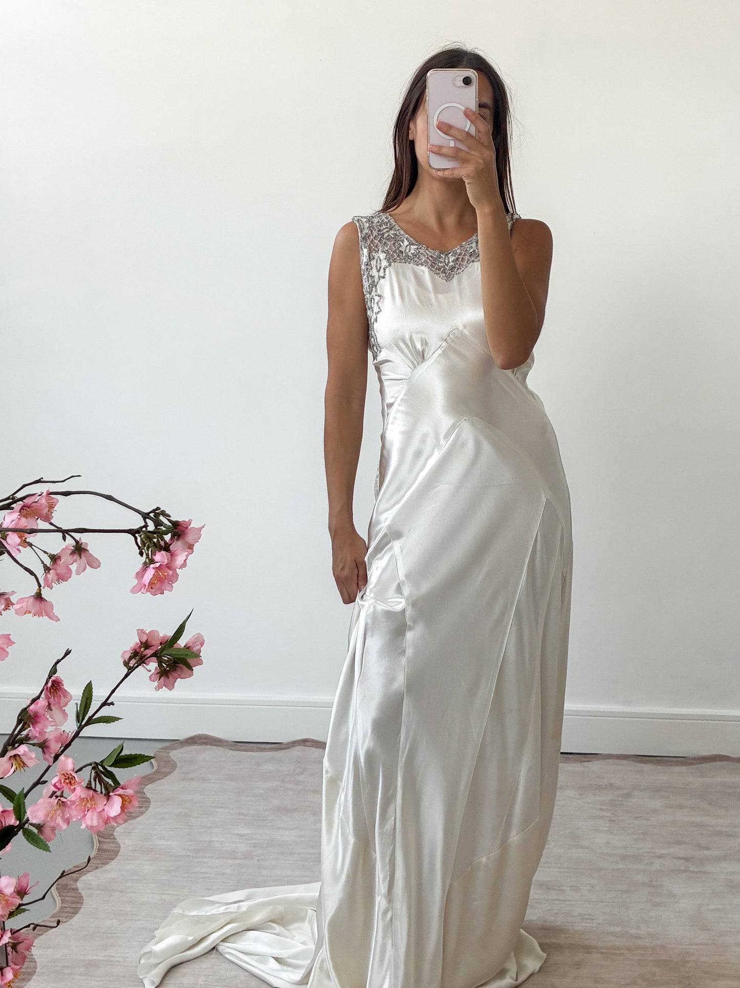 1930s Silk Gown With Beaded Neckline And Train M