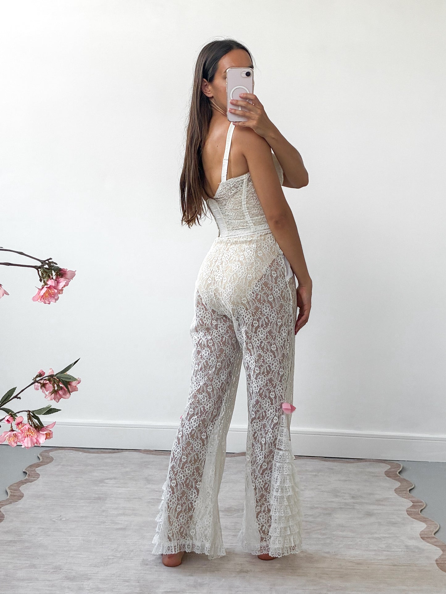 1970s Floral Pants With Ruffle Detail
