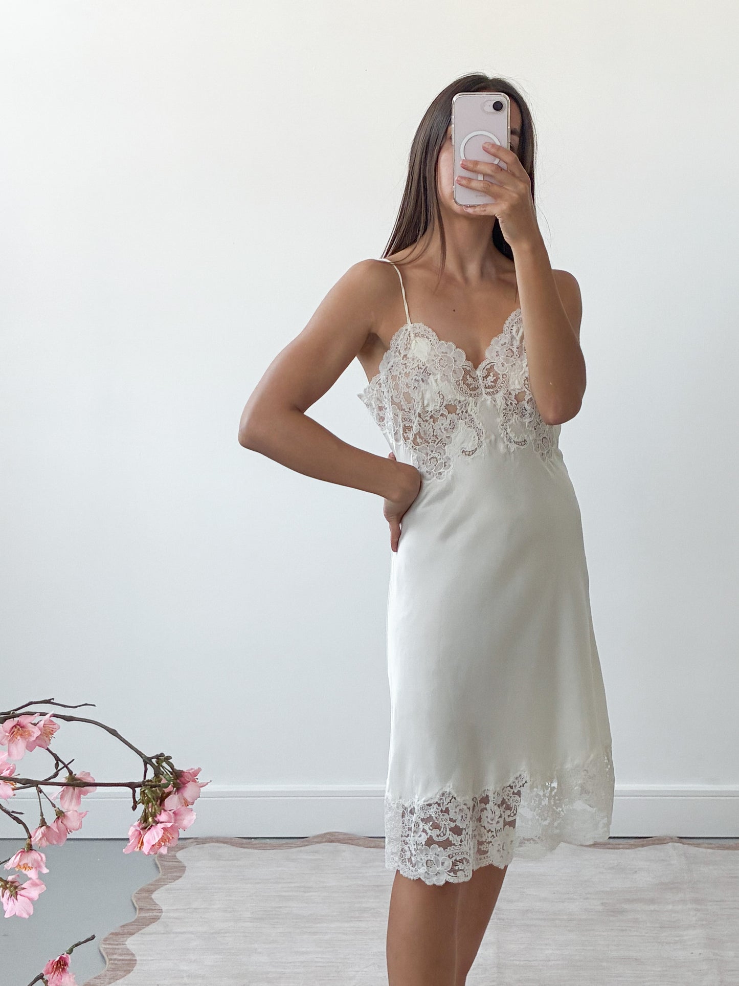1940s Ivory Silk Blend Slip With Lace Detail