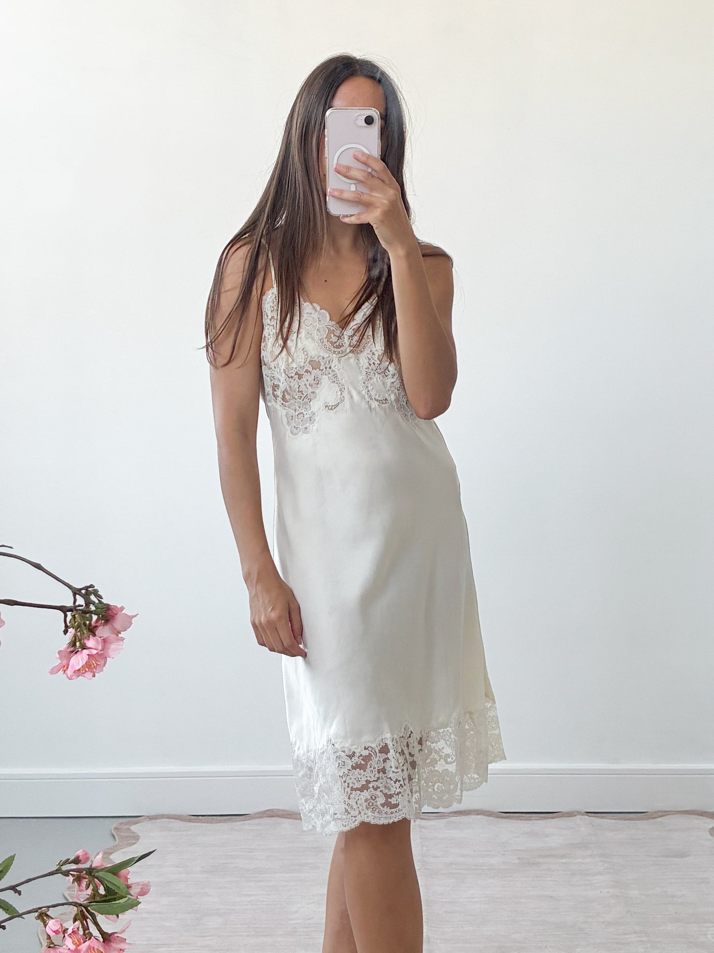 1940s Ivory Silk Blend Slip With Lace Detail