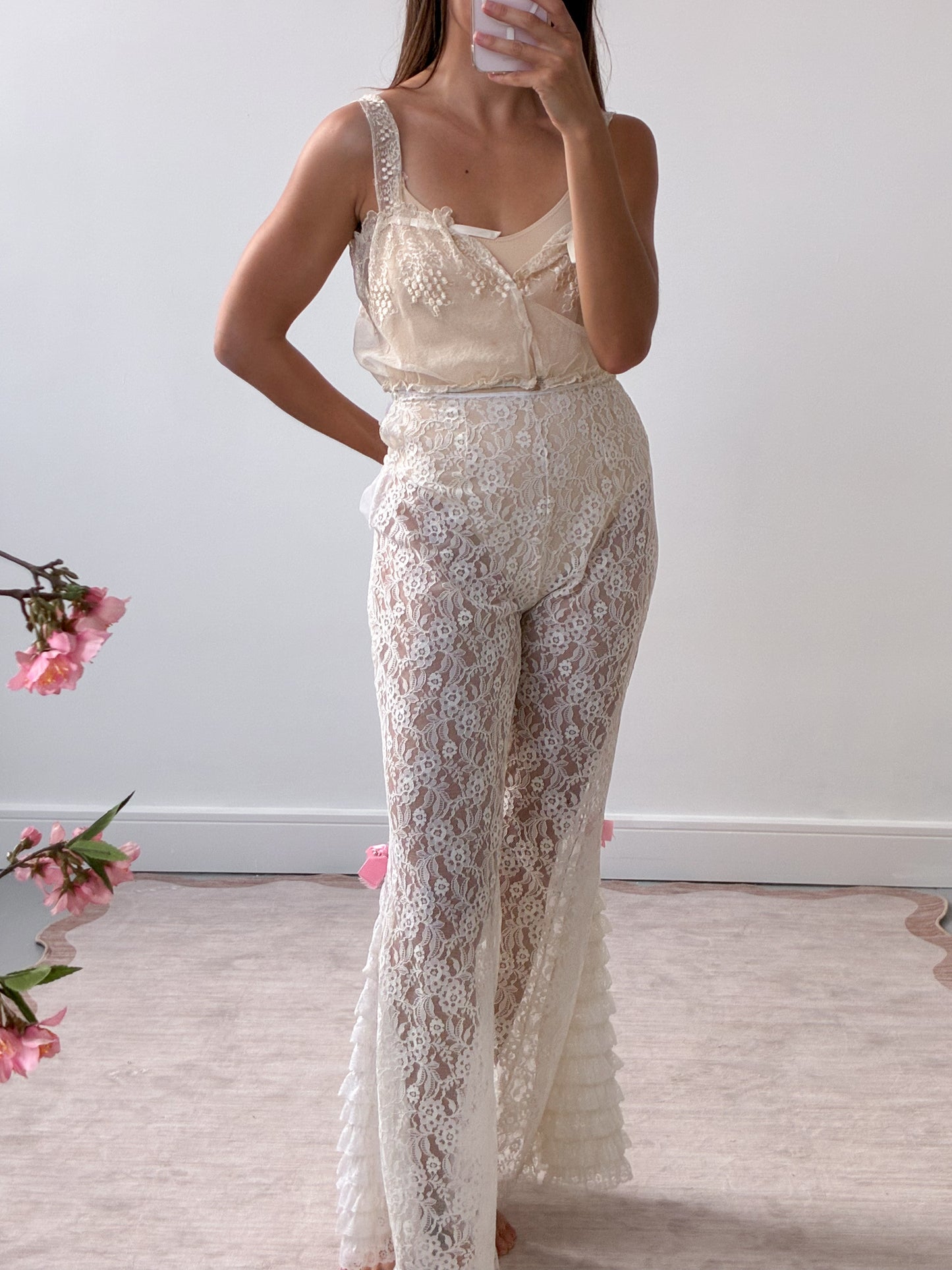 1920s Floral Lace & Silk Camisole
