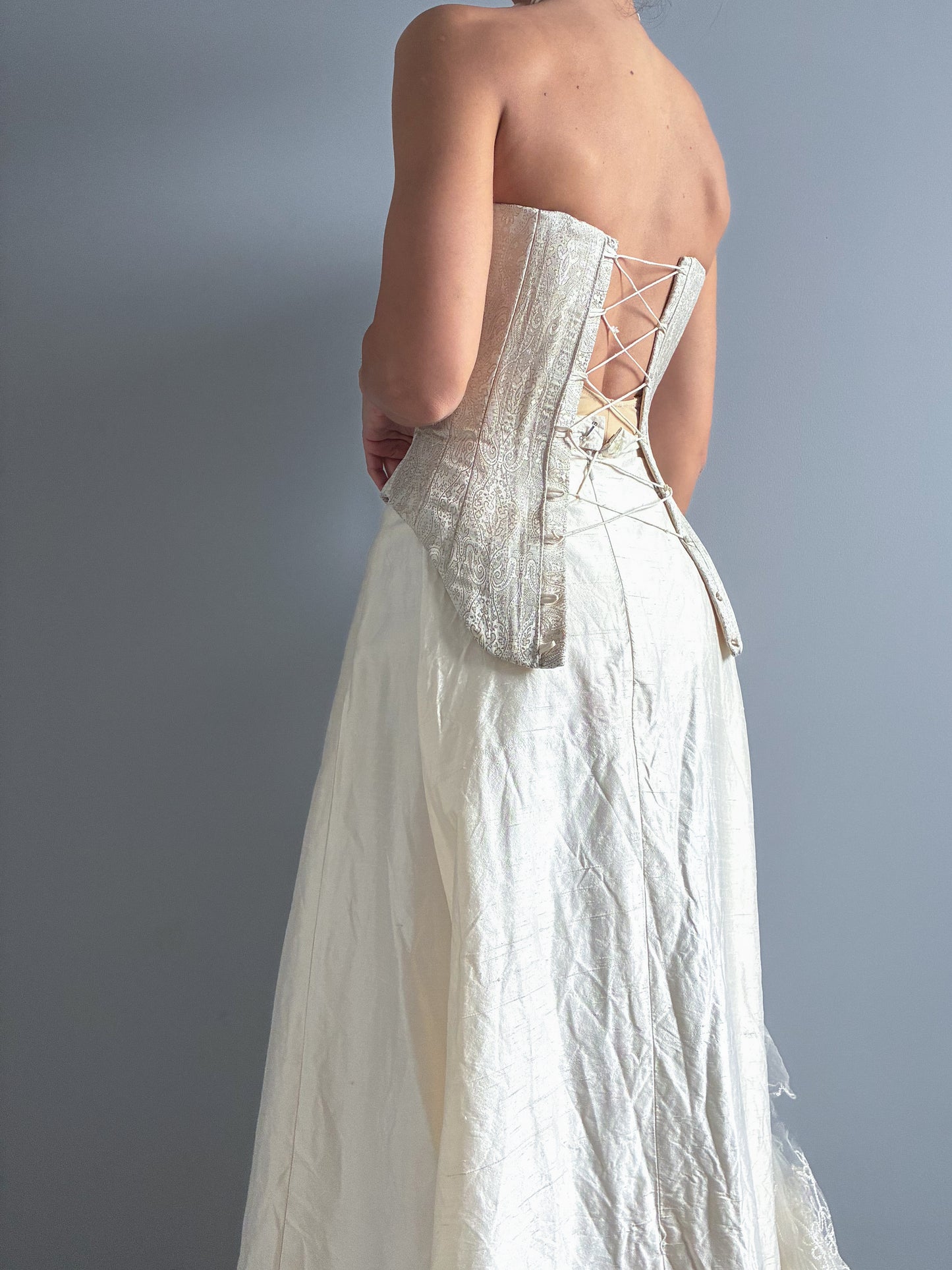 1990s Boned Corset And Raw Silk Skirt Bridal Set
