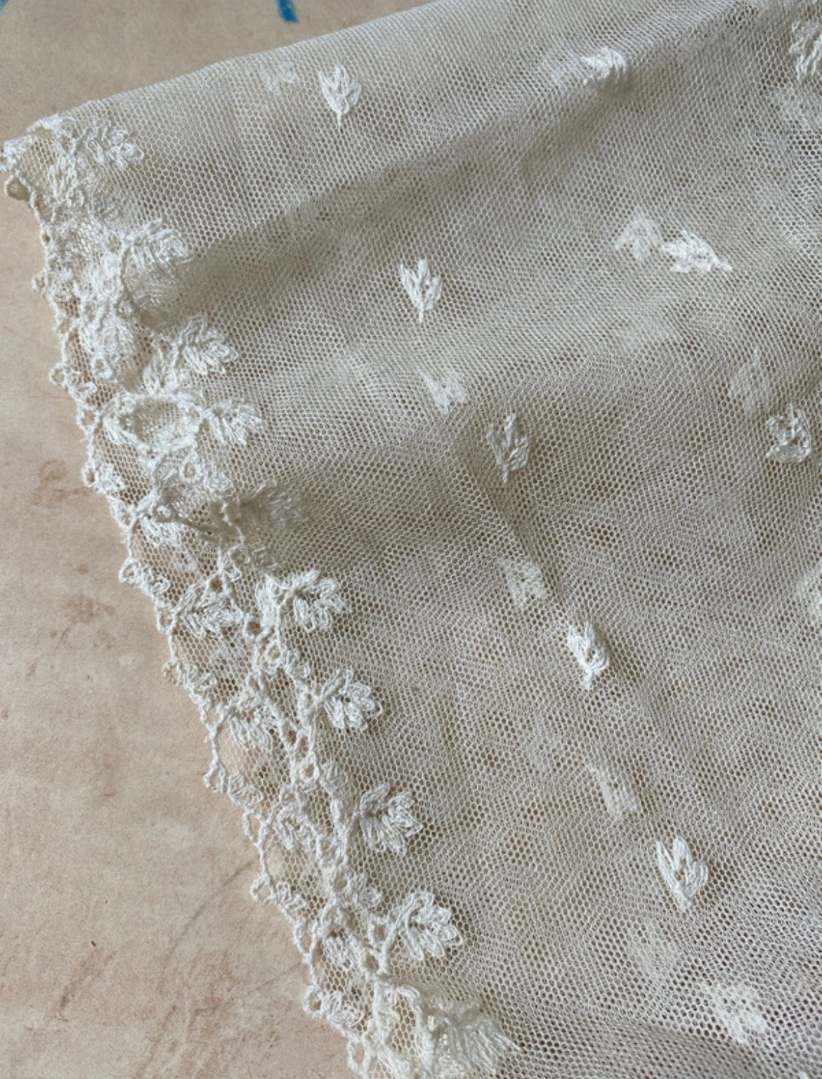Antique Embroidered Scarf in Cream