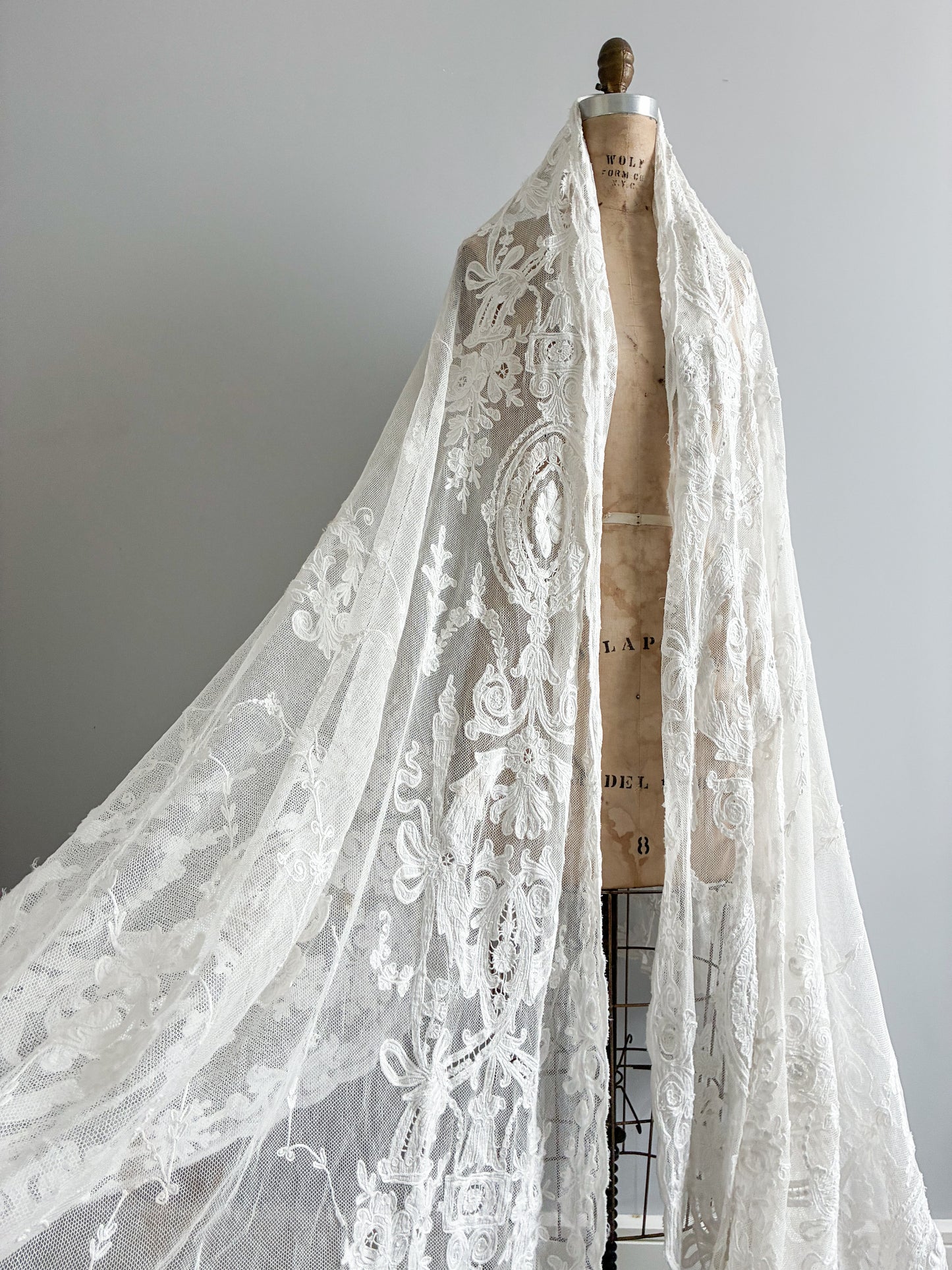 Antique French Heavy Cotton Tambour Tape Lace Veil
