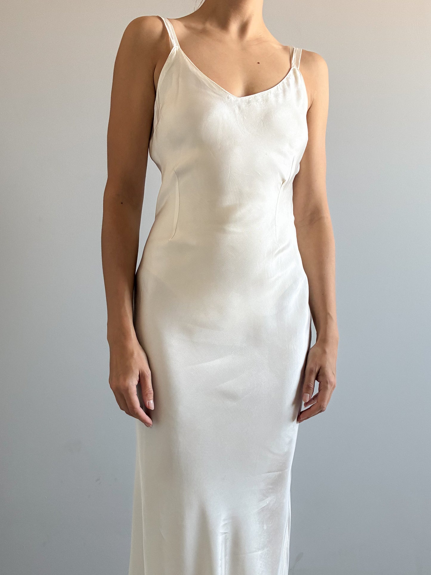 1930s Long White Satin Underslip