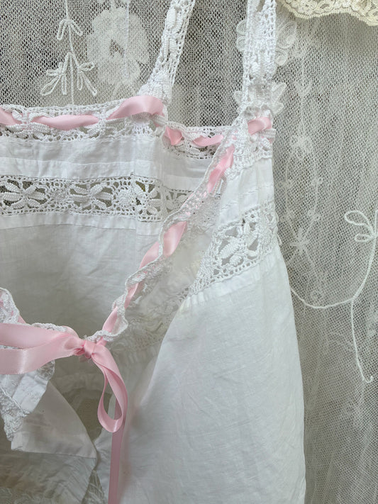 Antique Strappy Camisole With Pink Ribbon S M