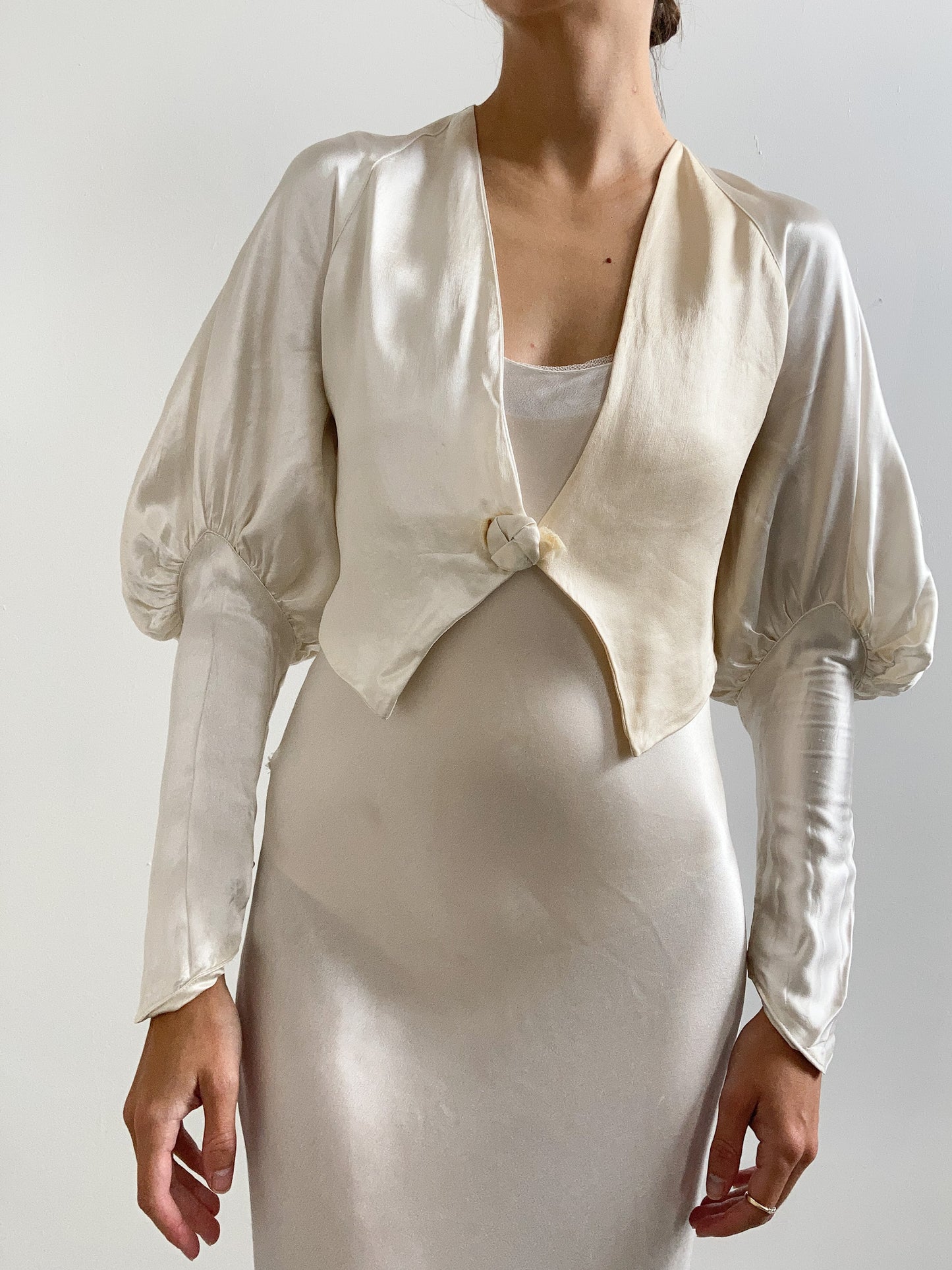 1930s Silk Charmeuse Bridal Jacket with Juliette Sleeves