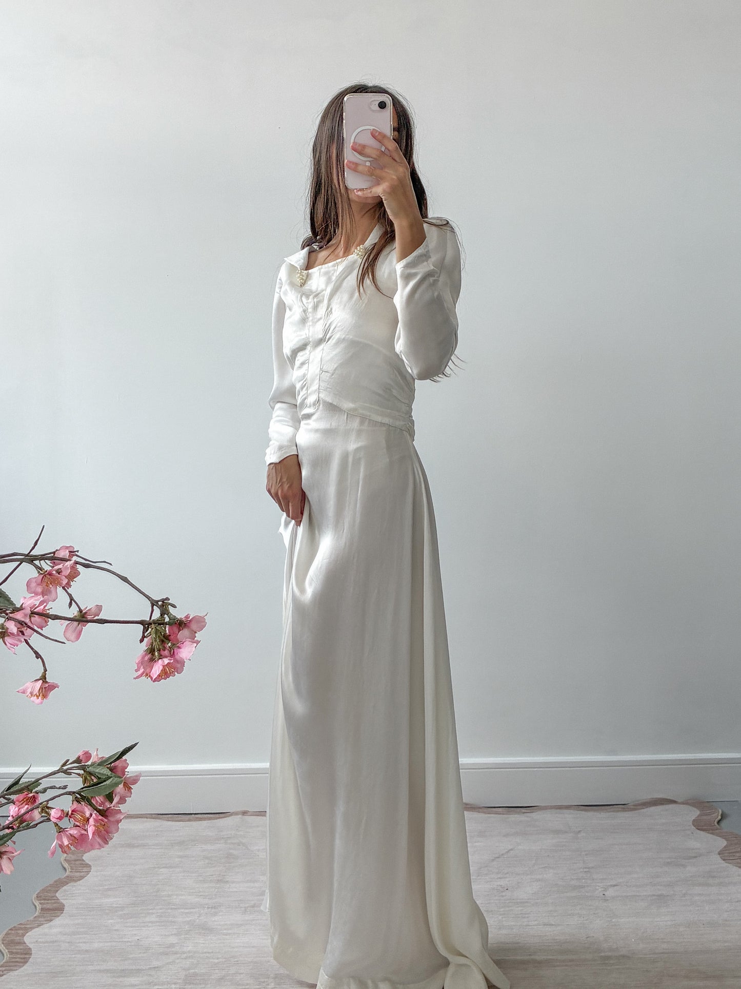 1940s Satin Wedding Dress With Pearl Detail