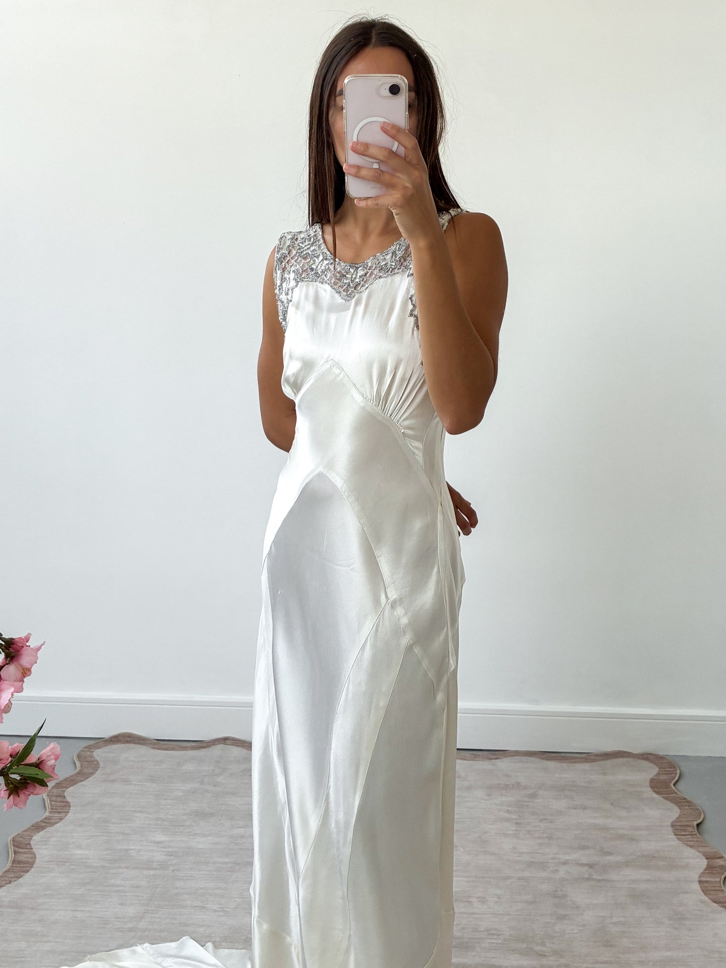 1930s Silk Gown With Beaded Neckline And Train M