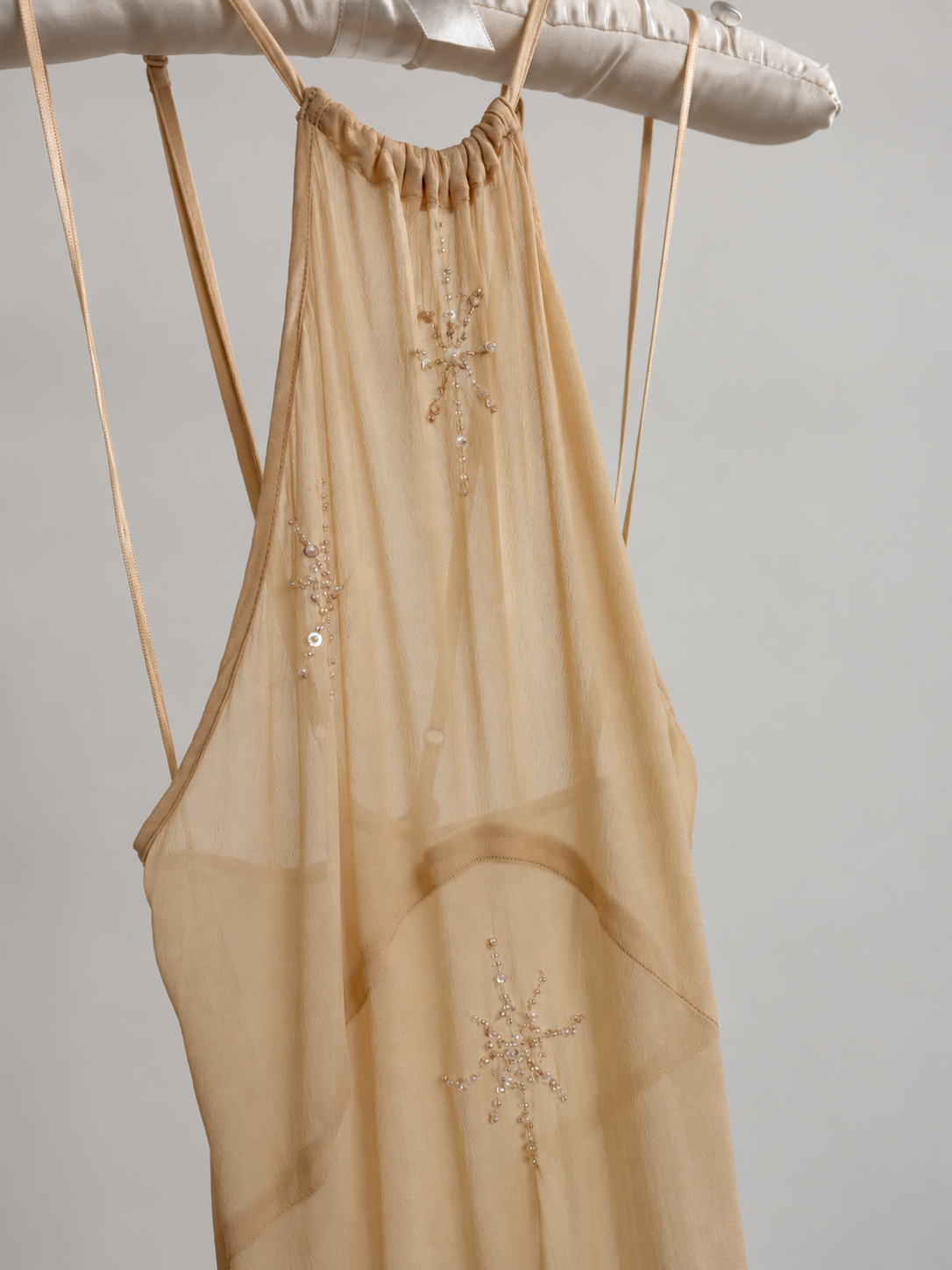 1990s Yellow Silk Chiffon Halterneck Slip Gown XS S M