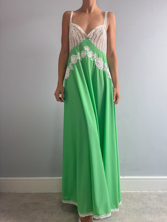 1950s Emerald Green Slip With Rose Detail