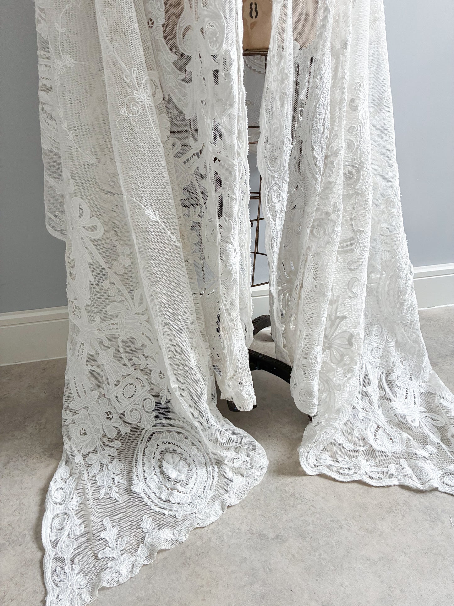 Antique French Heavy Cotton Tambour Tape Lace Veil