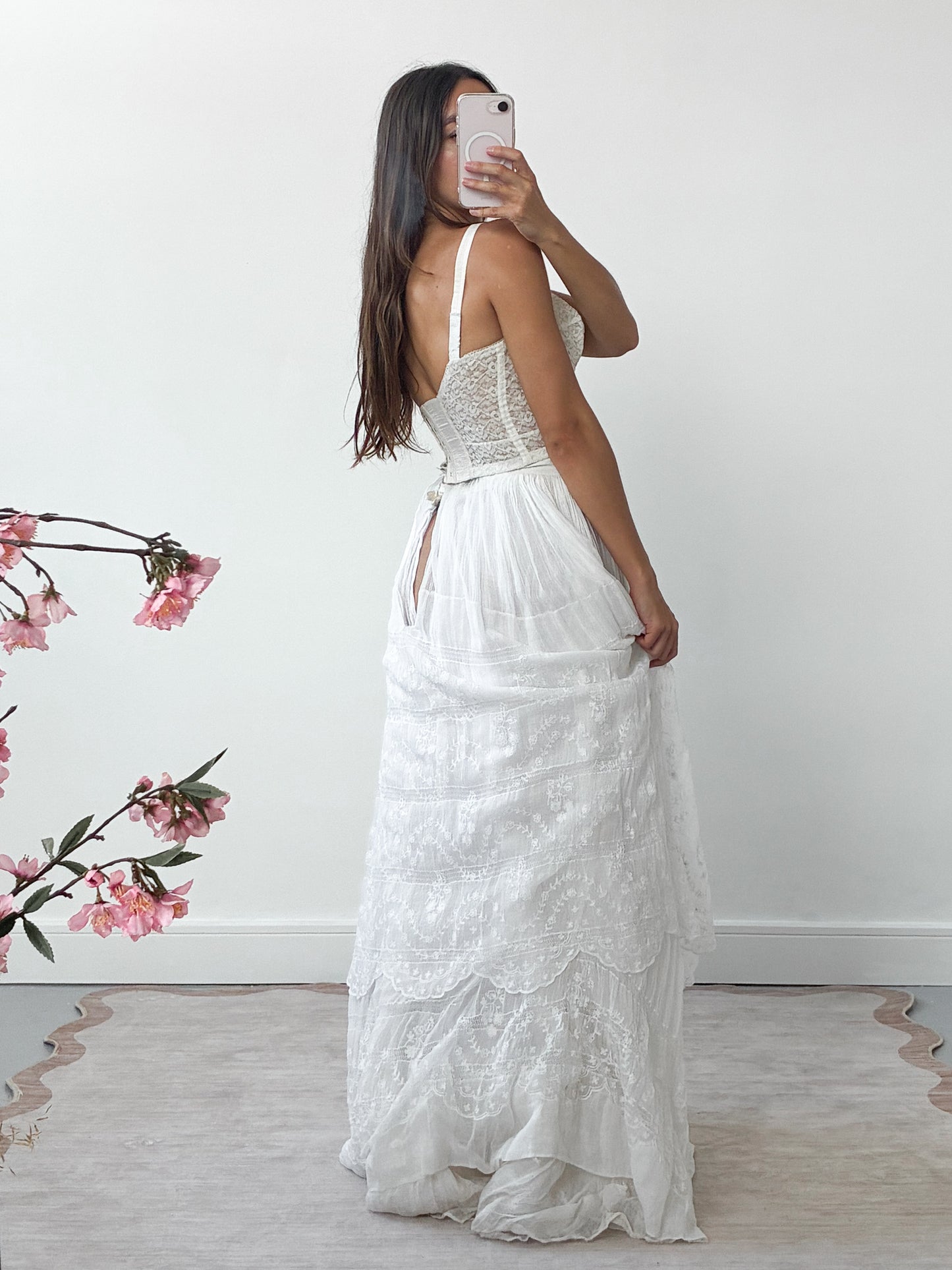 Edwardian Tiered Cotton Lawn Skirt With Floral Embroidery