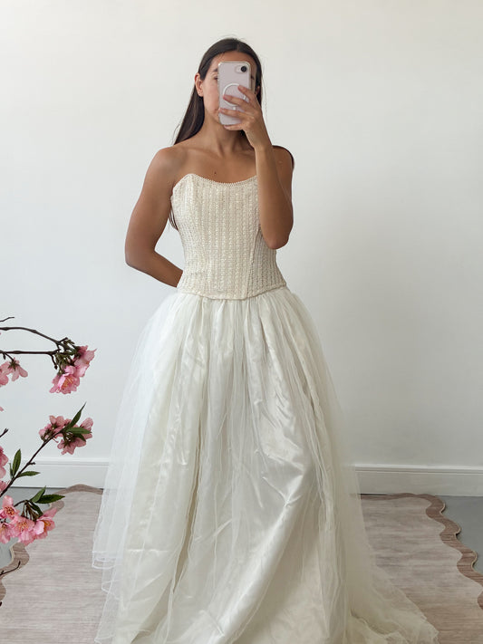 1990s Woven Bridal Corset Top In Cream S M