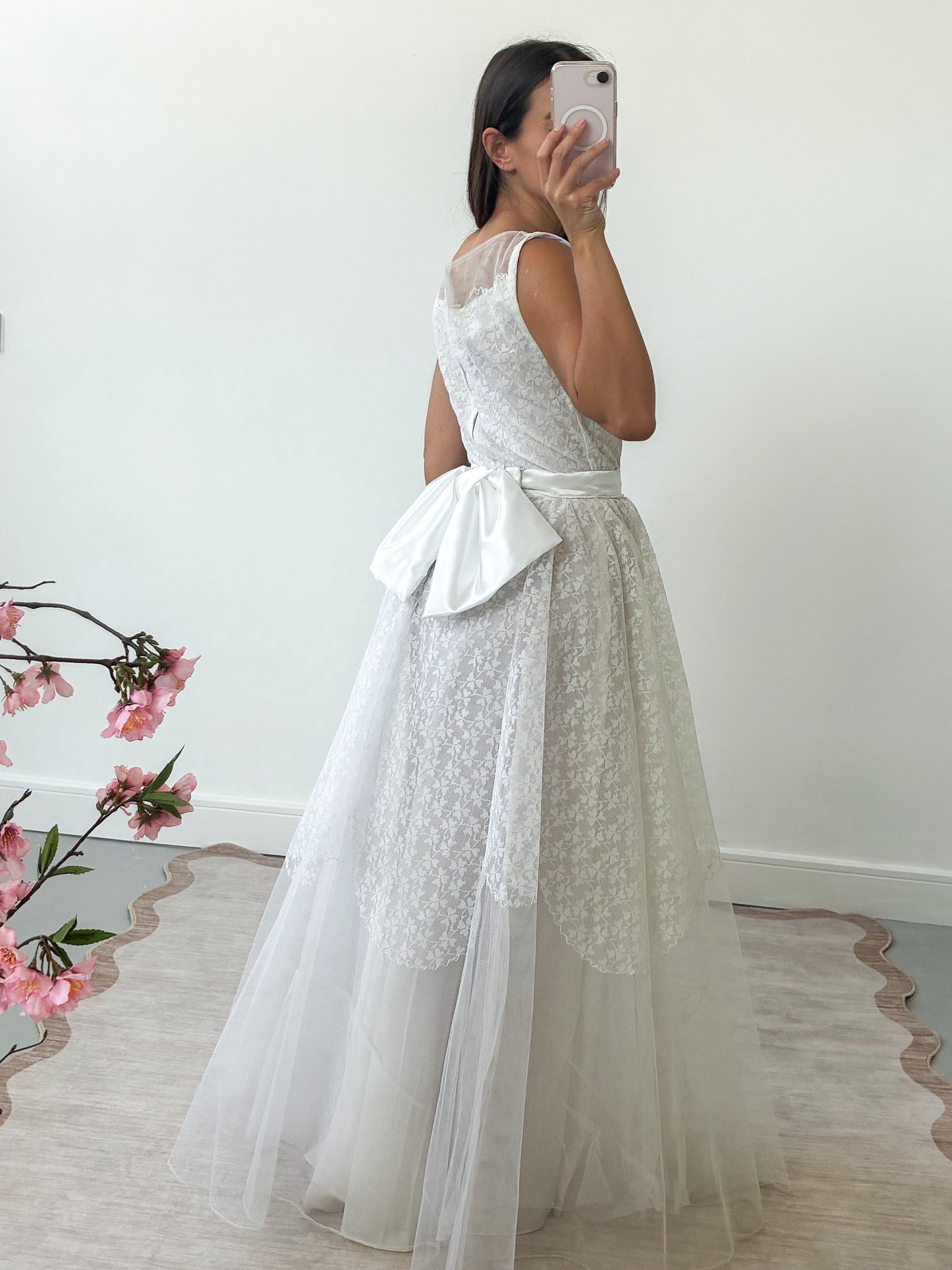 1950s Tulle & Net Dress With Reworked Bow Detail S M