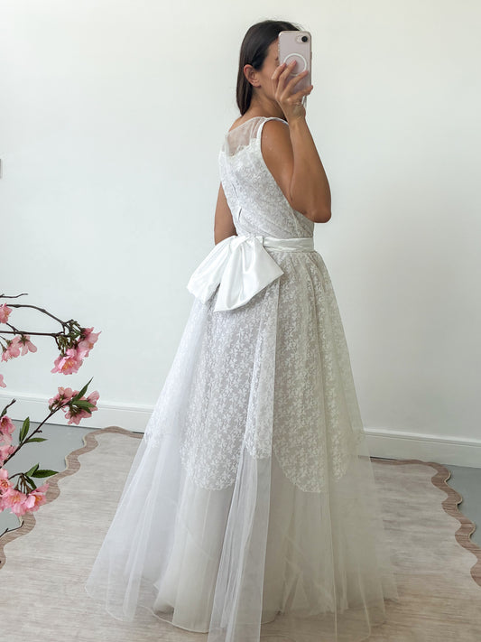 1950s Tulle & Net Dress With Reworked Bow Detail S M