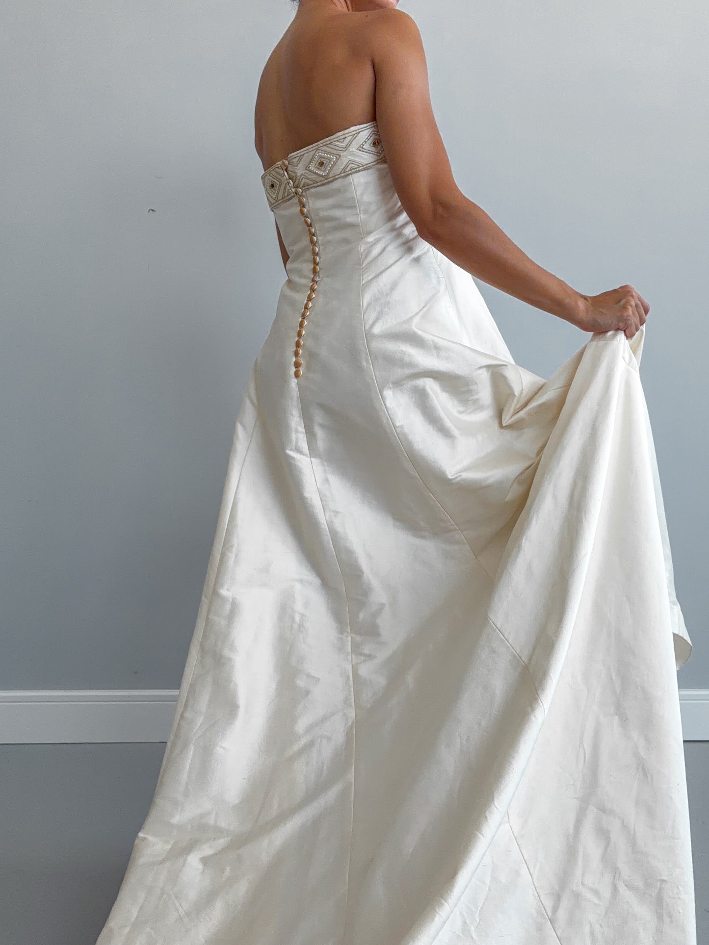 90s Silk Boned Wedding Dress With Train