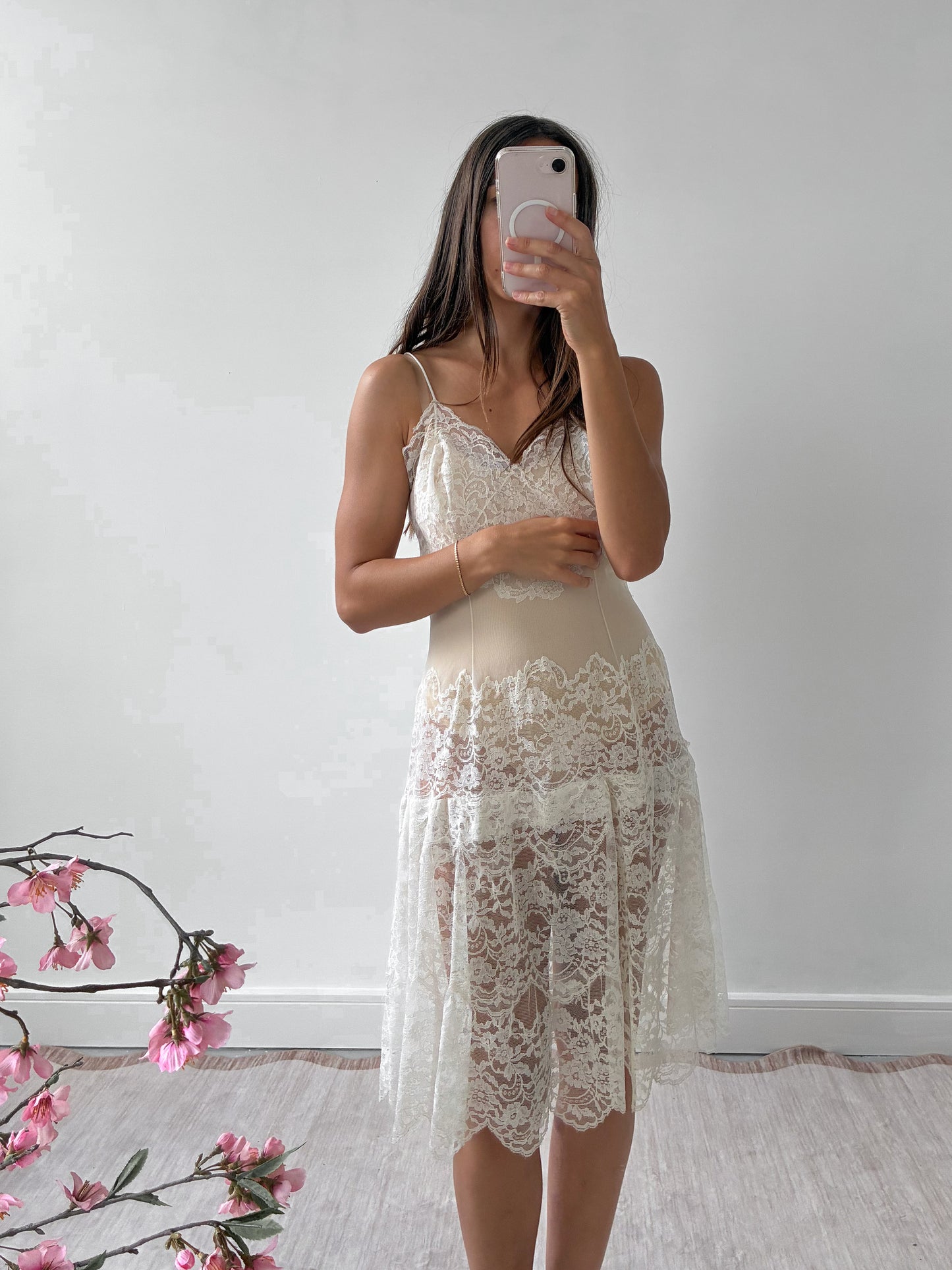 1960s Ivory All Lace Midi Slip
