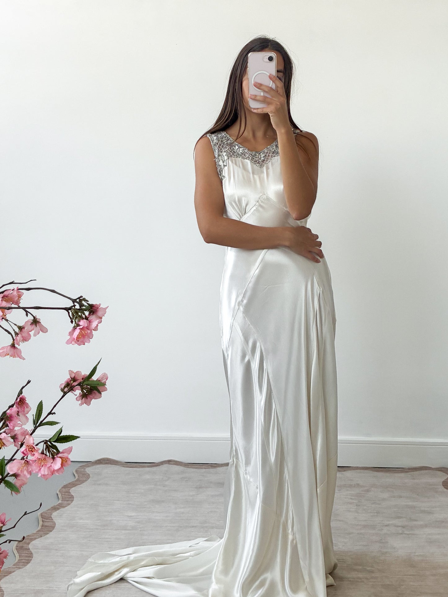 1930s Silk Gown With Beaded Neckline And Train M