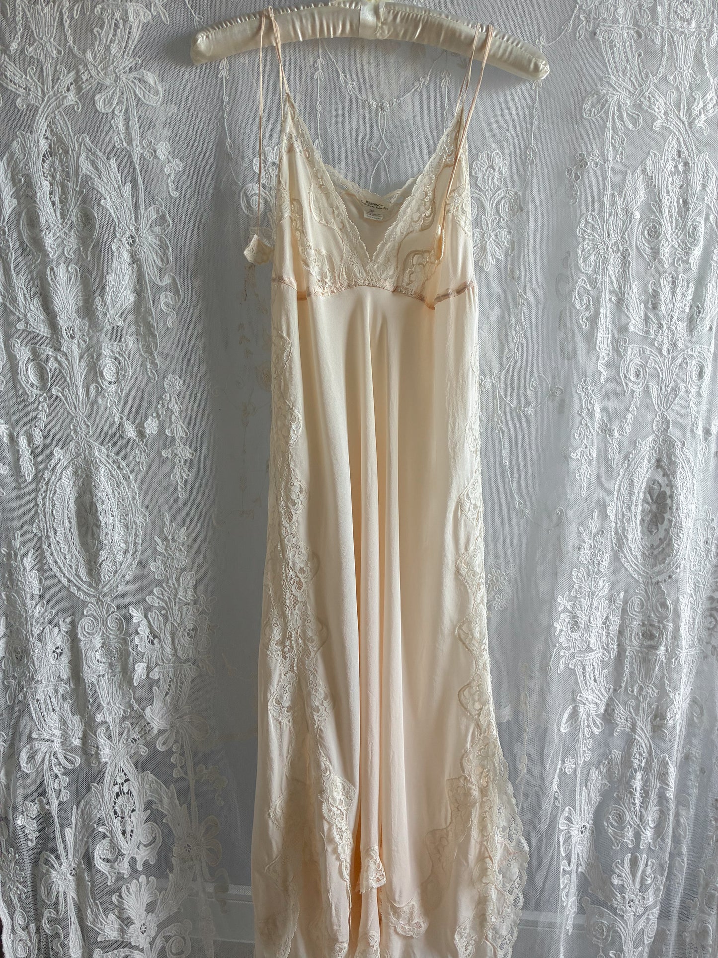 1970s Designer Pure Silk Nightgown With Lace Inserts