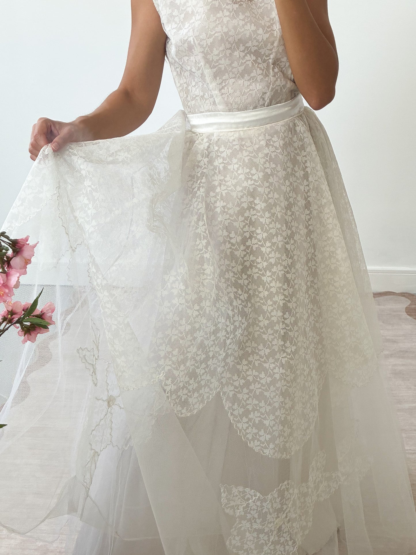 1950s Tulle & Net Dress With Reworked Bow Detail S M