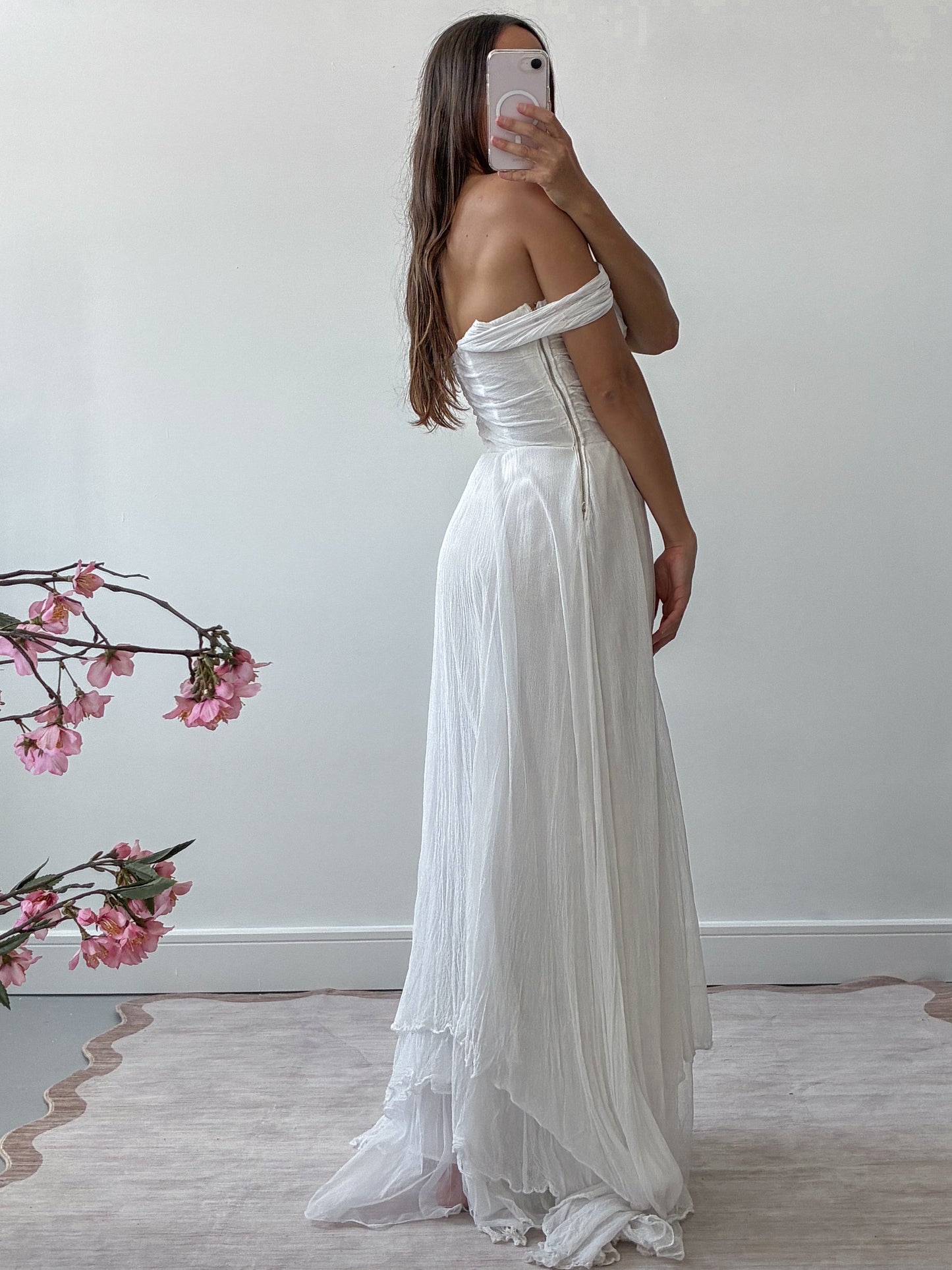 1940s Tulle Net Wedding Dress With Asymmetrical Skirt XS