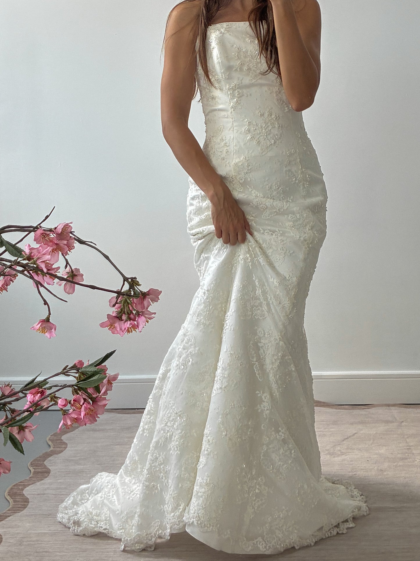 2001 Designer Maggie Sotero Lace Beaded Mermaid Wedding Dress