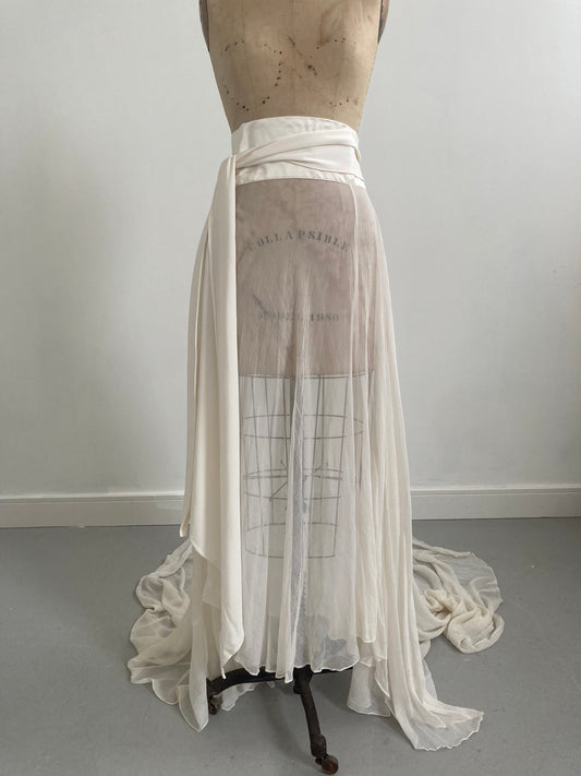 Reworked 1930s Silk Chiffon Bridal Skirt with Train